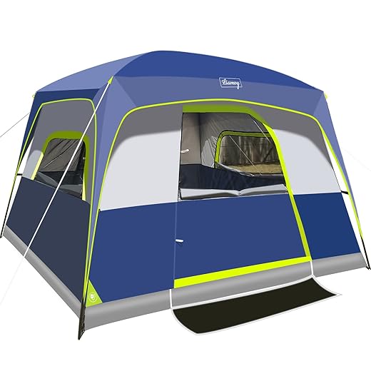 6-Person Instant Tent 60-Second Setup Camping Cabin Tent, Family Tent More Suitable for Sunny Day Camping Tent, Double Layer, 4 Large Mesh Windows, 2 Mesh Doors, 2 Door Mats Provided