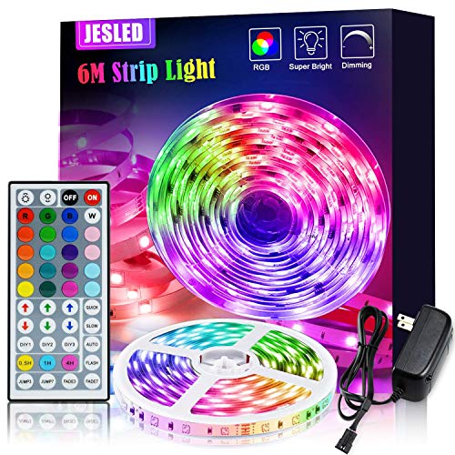 JESLED LED Strip Lights 6M/20FT, RGB LED Light Strips Kit with 44 Key IR Remote, 5050 Color Changing Strip Light LED Lights for Bedroom,Home Bar Party Decoration
