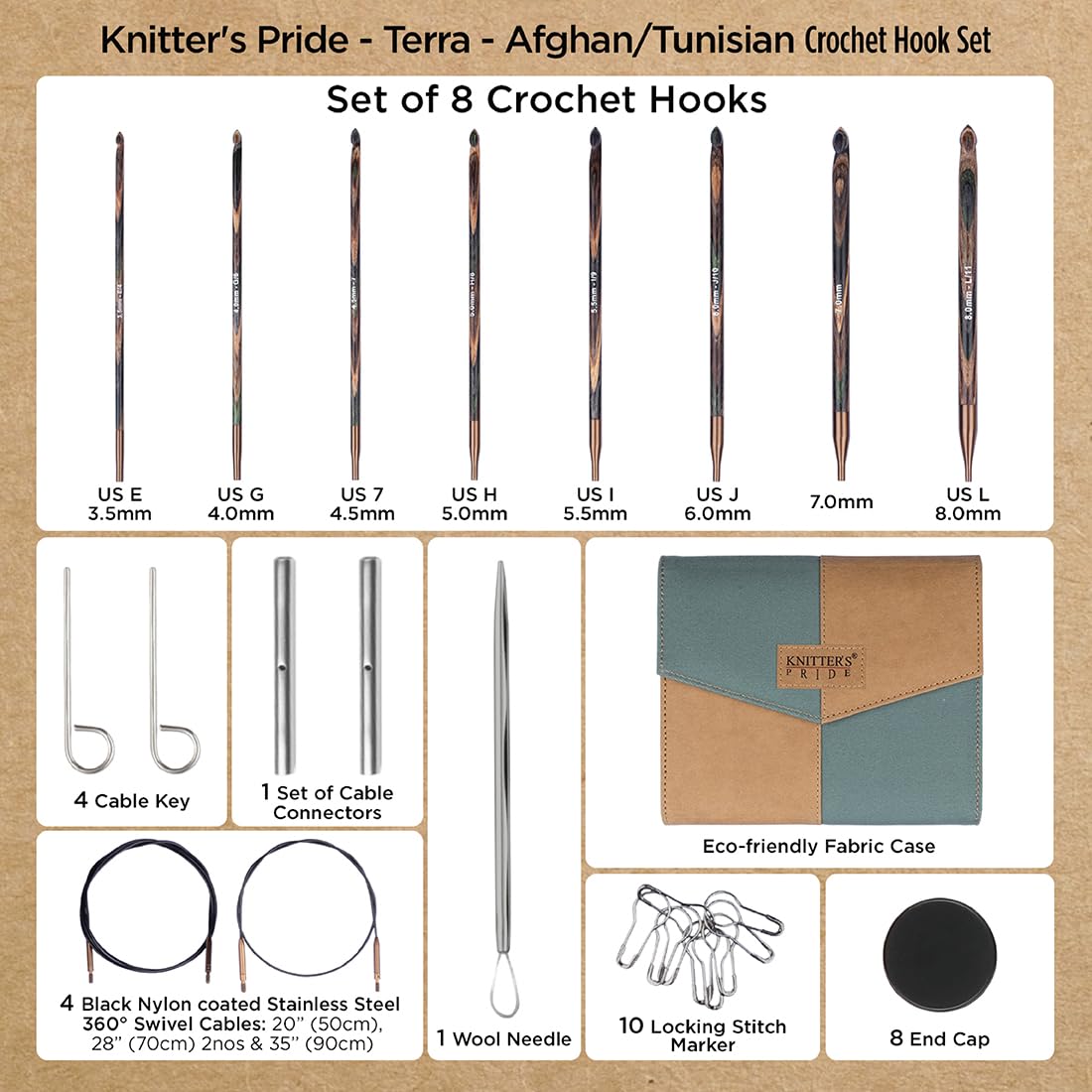 Knitter's Pride Terra Tunes Häkelnadel Set 3,50-8,00 mm Holznadeln