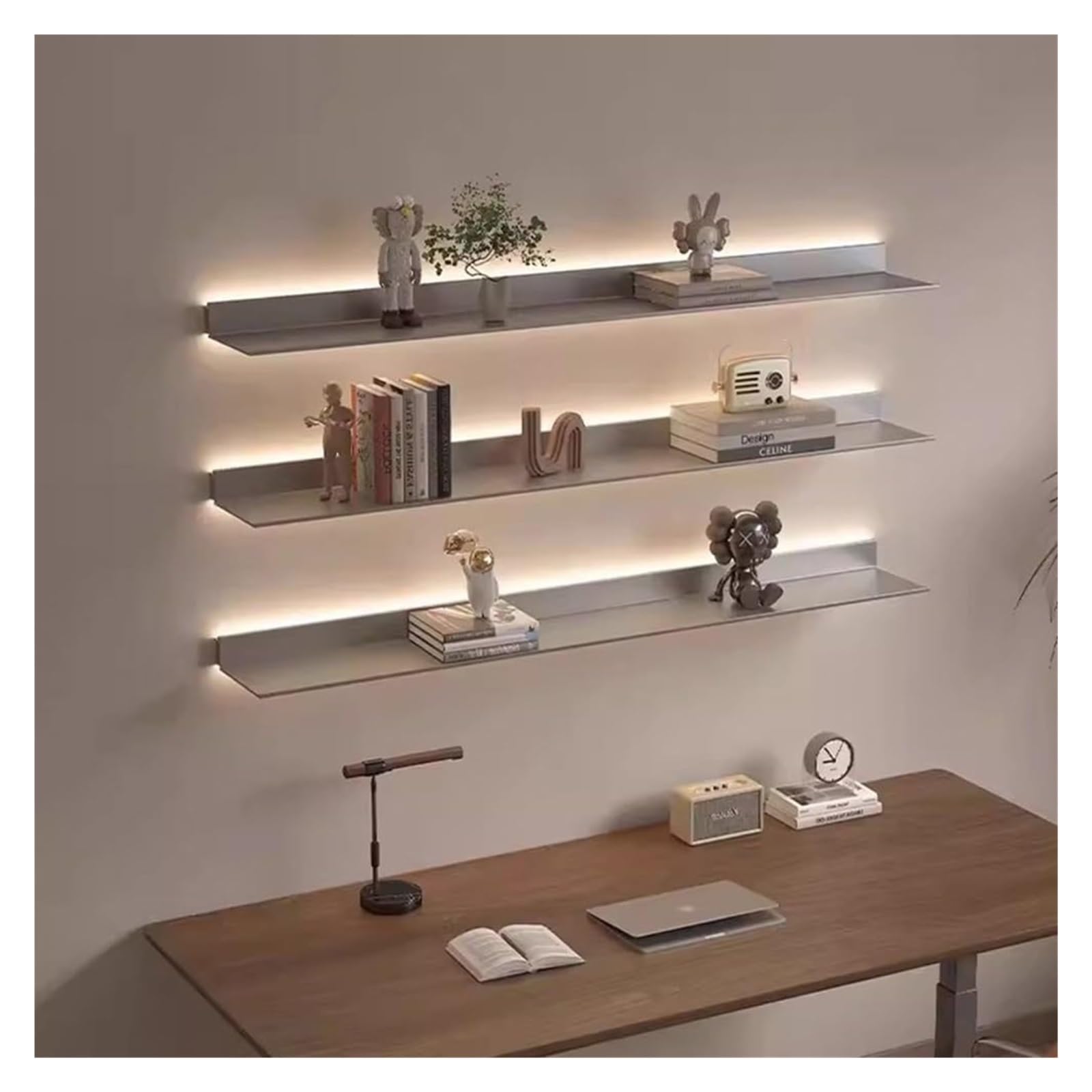 Étagère murale flottante LED pour éclairer un salon sombre et ranger