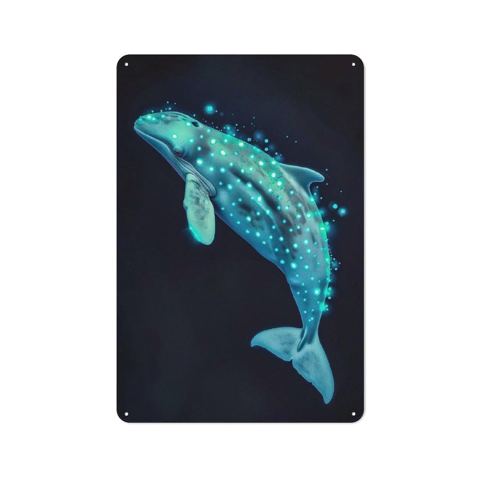 Junmoney Style-15 Bioluminescent Whale Rustic Metal Plaque 30X20cm For Café Or Restaurant, Wall Decor For People Reorganising Café And Restaurant