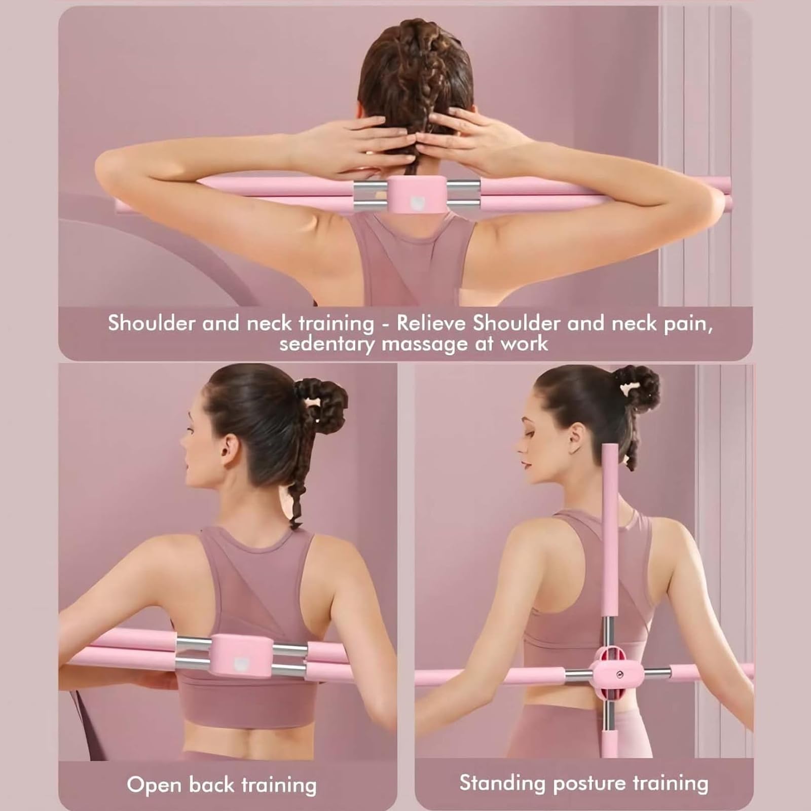 Barre de yoga en forme de croix - 80 cm - Correcteur de posture - Correcteur de posture - Pour la maison - Outil d'étirement réglable pour le dos, les épaules (B)