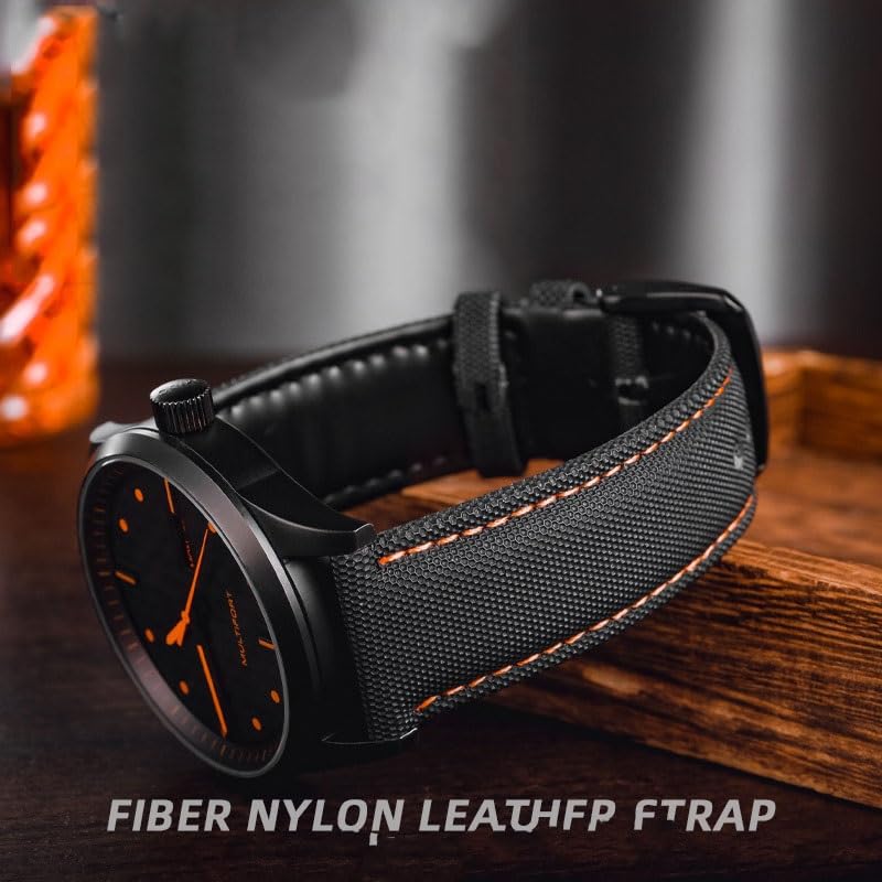 Bracelet montre nylon carbone cuir Mido Commander M021 21mm
