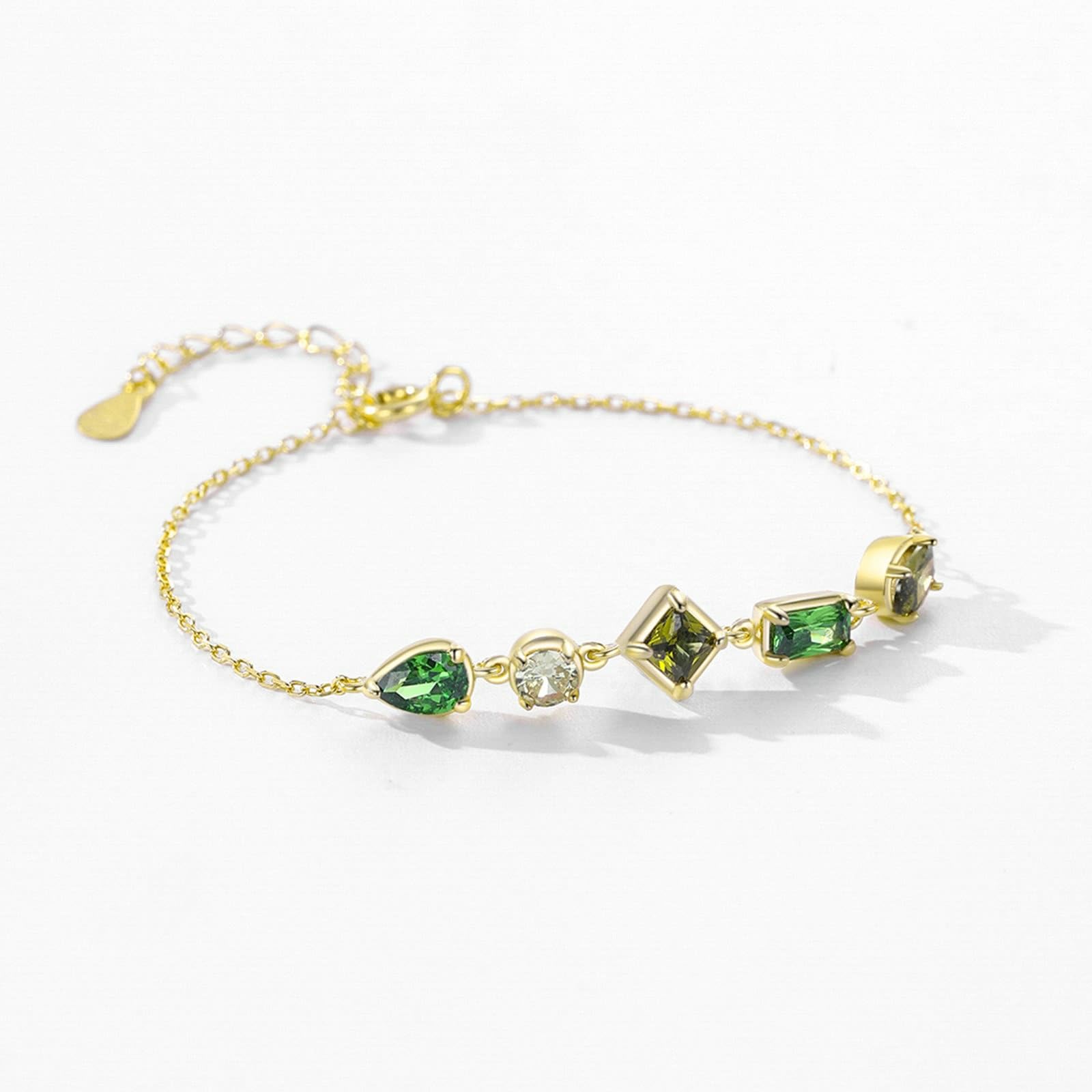 KnSam Pulsera de oro real para mujer, oro amarillo Au 375/585/750, pulseras clásicas con peridoto verde corte rectangular, brazaletes de laboratorio creado en esmeralda de 9 K/14 K/18 K oro