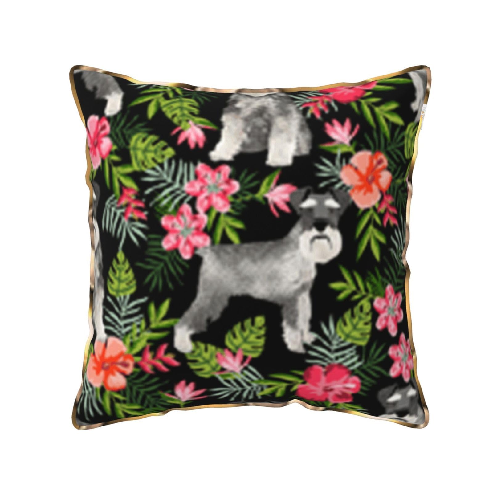 AUBKFELD Schnauzer Printed Velvet Cushion Cover 45x45 CM with Gold Edging Strip, Square Pillowcase Soft Throw Pillow Covers Case Decorative for Living Room Sofa Couch Bed Bench