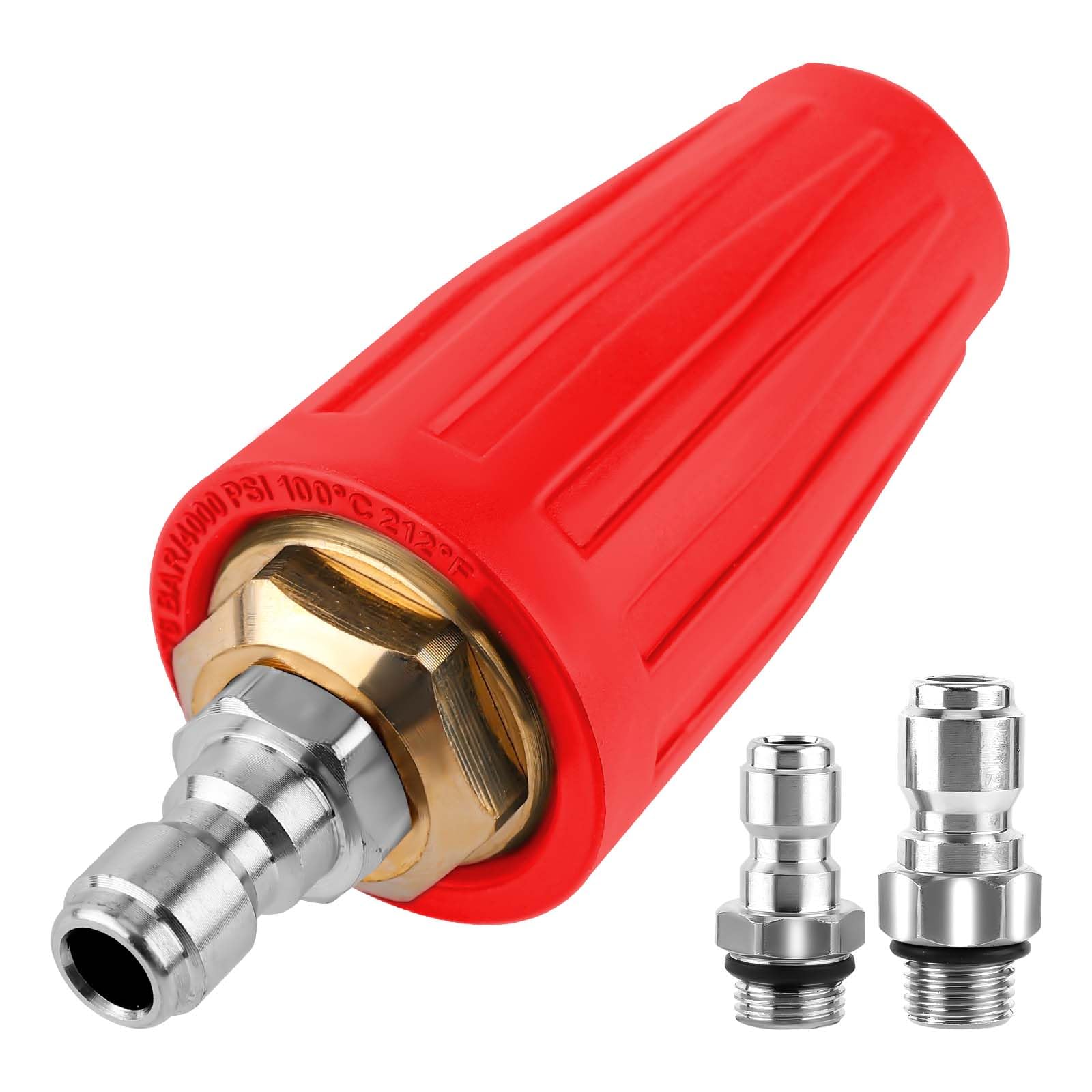 Turbo Nozzle Pressure Washer Tips, 4000PSI Max. 4.0GPM Quick Release Power Washer Turbo Nozzle Rotating Adapter with 1/4in 3/8in Quick Connectors for Car & Outdoor(Red)