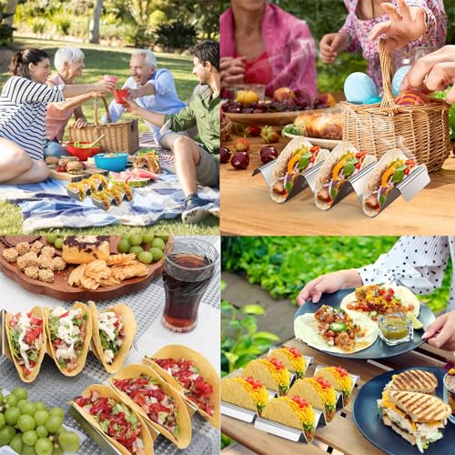 qhklew Taco Halter, Halter Ständer in Wellenform, 4 PACK Tortilla Halter mit Haltegriffen, Spülmaschinenfest & Backofenfest aus Edelstahl, für Halten Tacos, Sandwiches, Hot Dogs und Pfannkuche