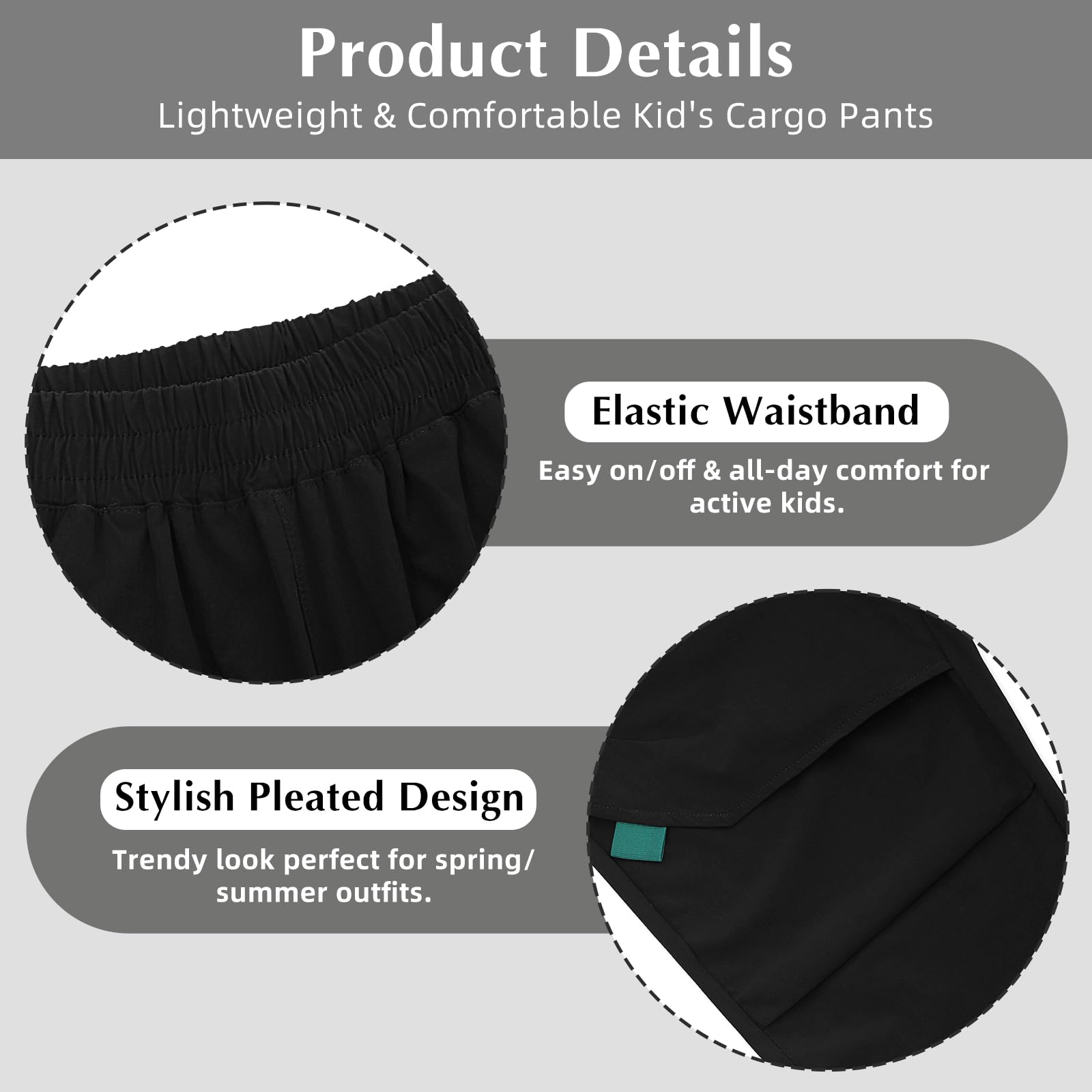 LACOFIA Pantalones Cargo Niño Pantalon Jogger con Cintura Elástica Ligero Secado Rápido para Primavera/Verano 6-14 Años