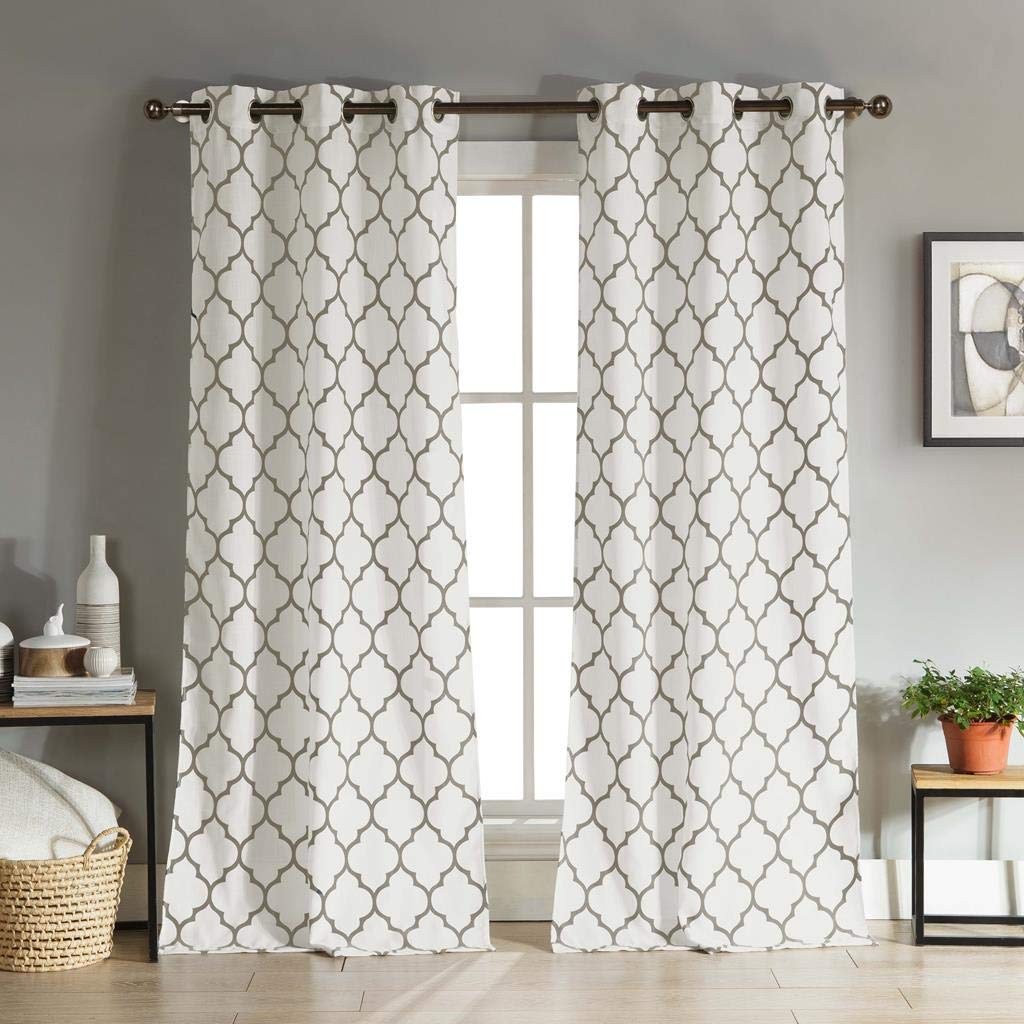 Duck River Textiles - Mason Geometric Linen Textured Grommet Top Window Curtains for Living Room & Bedroom - Assorted Colors - Set of 2 Panels (38 X 112 Inch - Taupe)