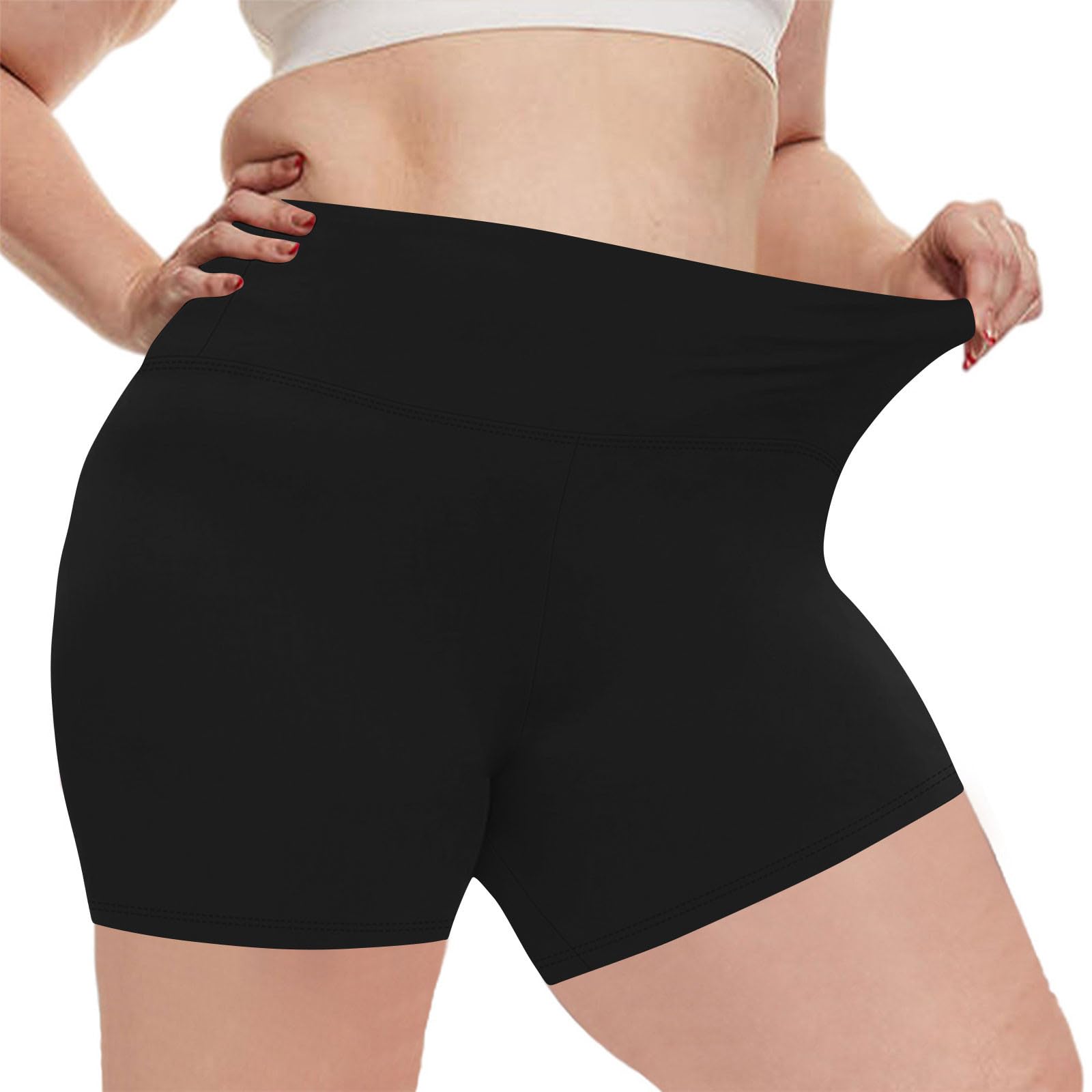 Aopir Women's A01-Black Plus Size High Waisted Tummy Control Biker Shorts Seamless Compression Yoga Shorts For Workout Gym Running