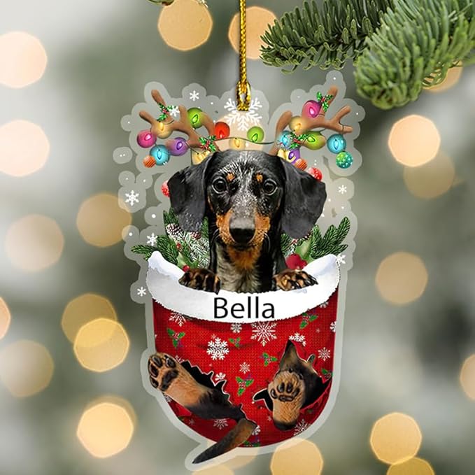 Personalized Dachshund Dog Christmas Ornament in Snow
