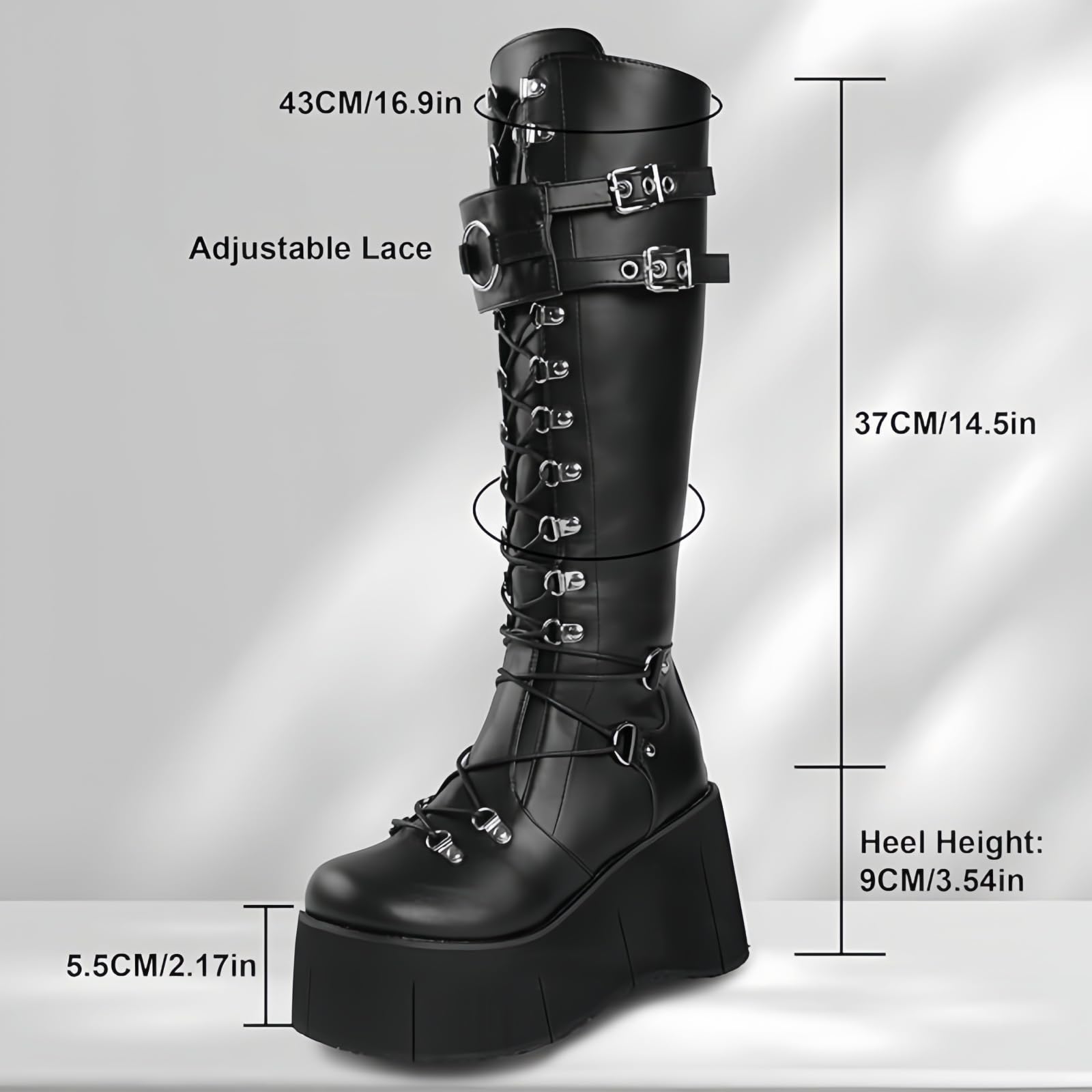 Bottes De Combat Femmes Talon Épais Gothique Punk Plateforme Rave Avec Décor Métallique Semelle Compensée Bout Rond Mi Mollet Ou Genou Chaussures Moto Pour Halloween Festivals Musique Cosplay