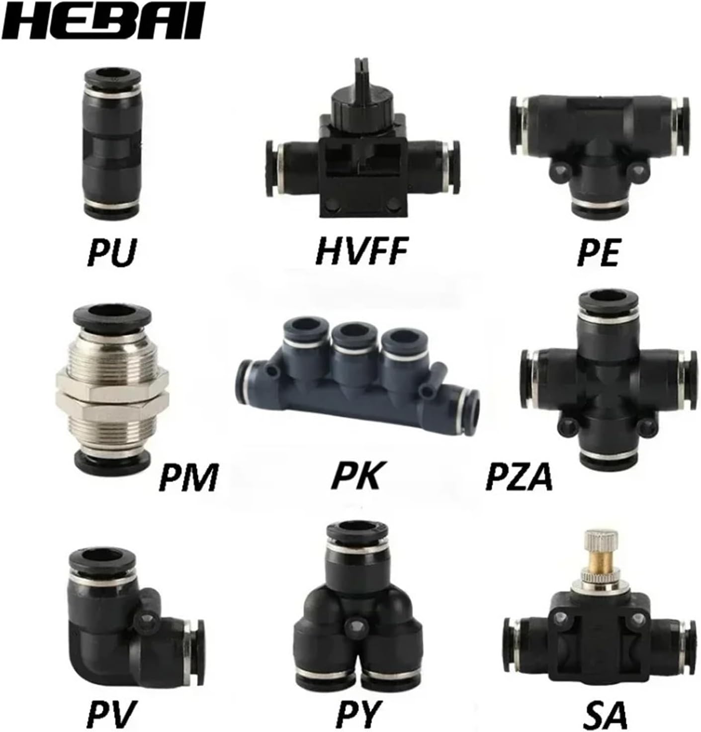 Black Pneumatic Fittings Tube Connector Tube Air Quick Connector 3/4/5/6/8/10/12/14/16mm PU PY PK PE PV SA HVFF PZA PM PP(PE,5mm)