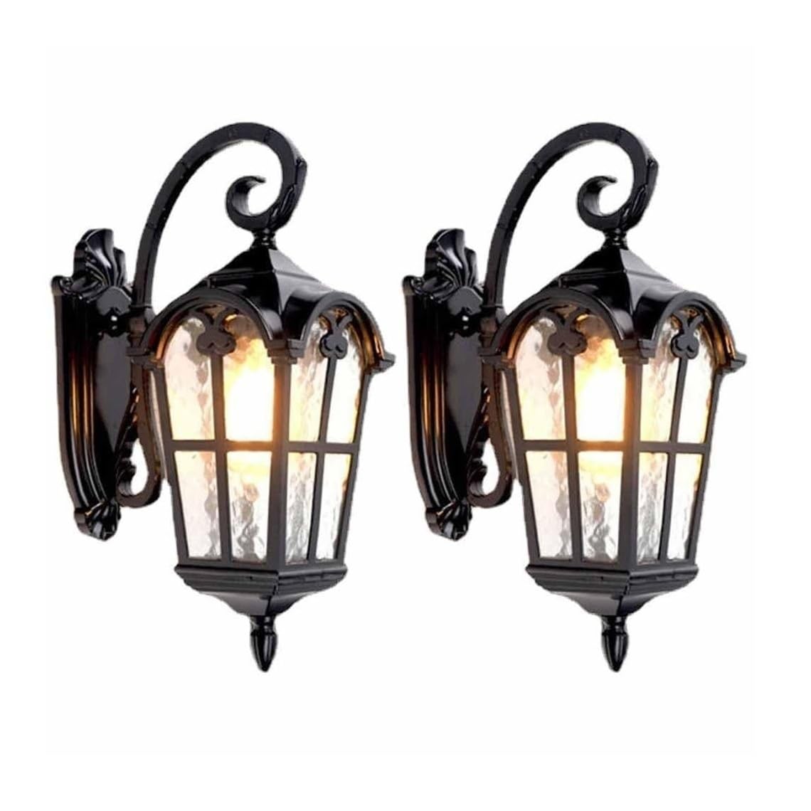CVdrtyED Outdoor Wall Lights Black Aluminum Outdoor Wall Sconce Glass Lantern Light Waterproof Exterior Lamp for Garden Hallway Yard Durable Porch(2 Pack)