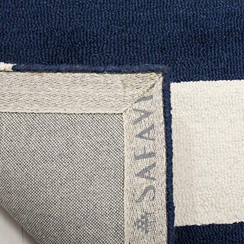 Tapete artesanal de lana 6' x 9', navy e ivory miniatura 3
