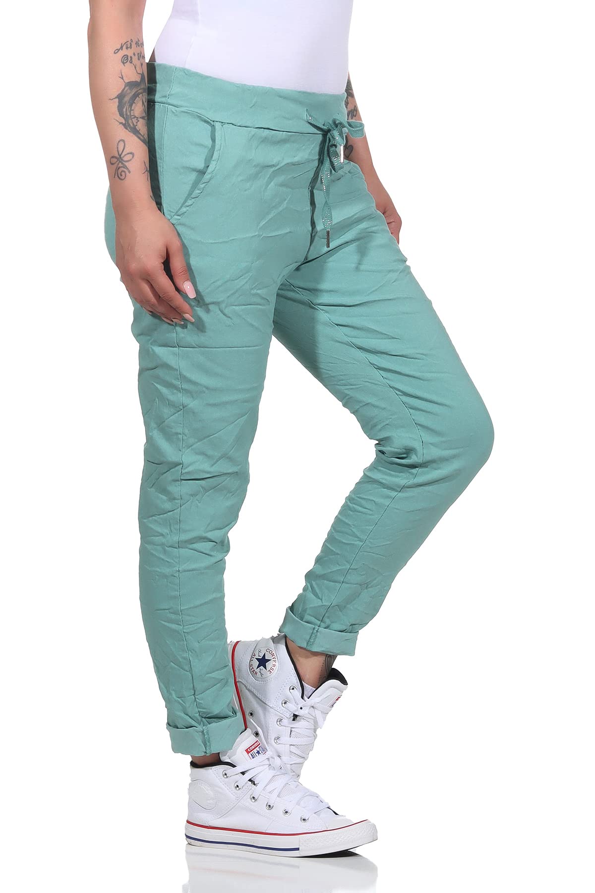 Pantaloni da jogging da donna in stile vintage, per tempo libero, sport e fitness 8115, nero, 46/50 IT