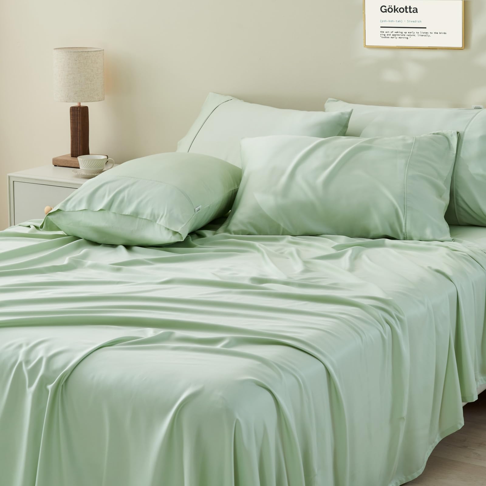 Bamboo Sheets King by Gökotta, FSC® Certified Bamboo Rayon Sheets King Size, 16 Inch Pocket Fitted Sheet with Elastic Corner Straps, Breathable Luxury and Soft King Sheets 4 Piece (Cream White, King) — view 30