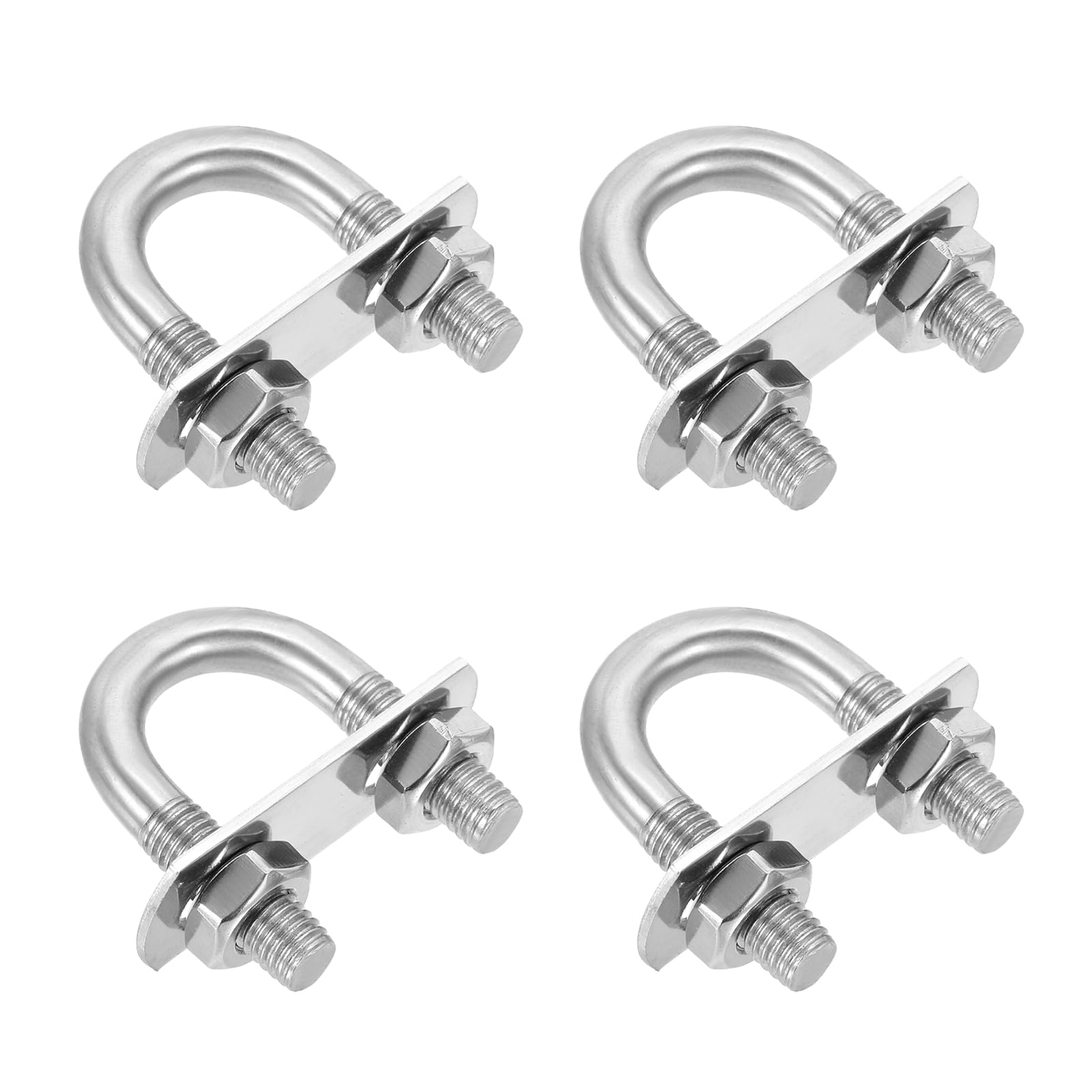 sourcing map M10 Round U-Bolts, 4 Sets 22mm(0.87 Inner Width 54mm(2.13") Length 201 Stainless Steel U-Clamp Bolt with Plates & Nuts for Automobile, Trailer, Boat Trail, Silver