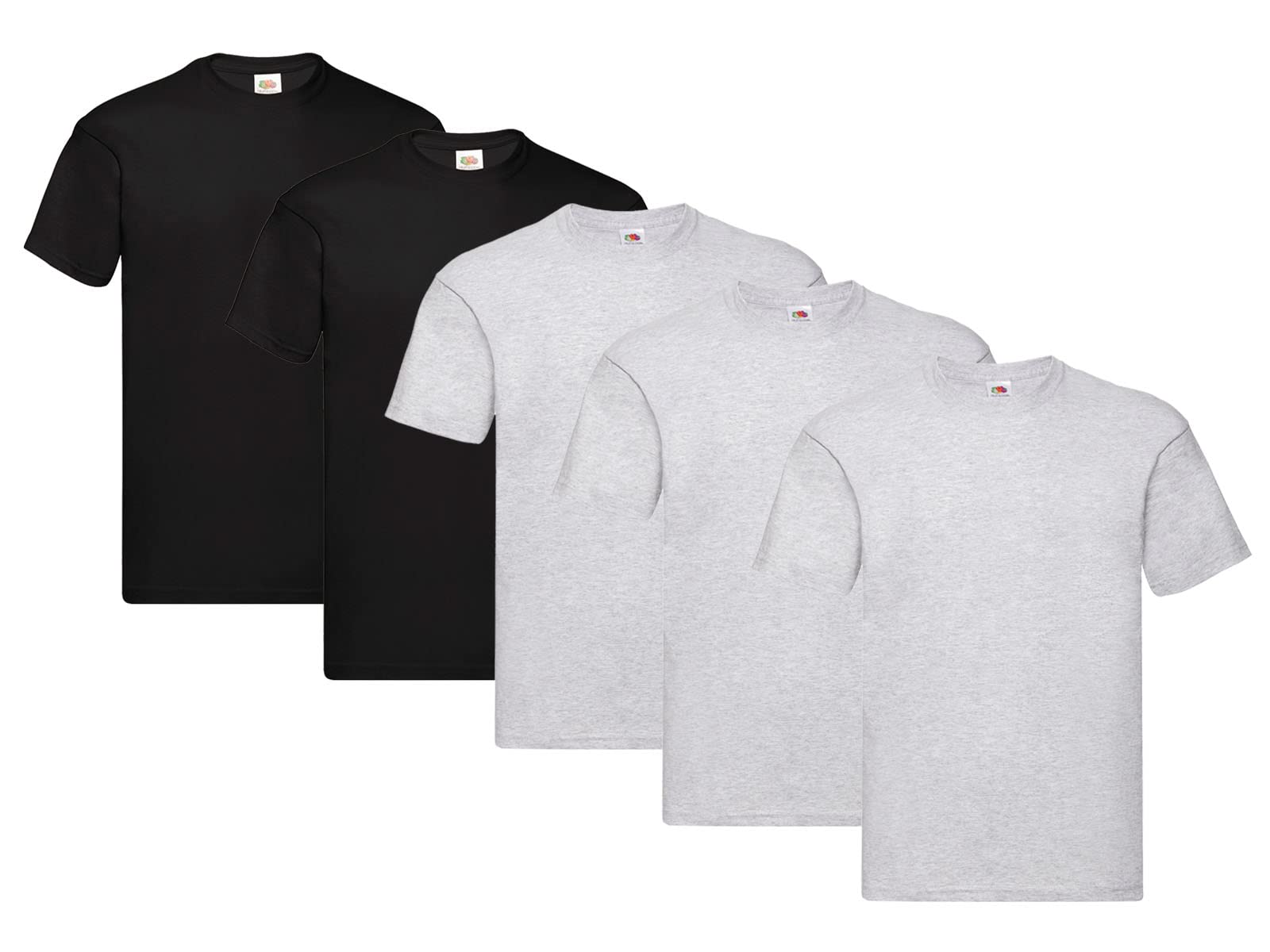 Fruit of the Loom Herren Original T. T-Shirt, 3Grau 2Schwarz, 3XL (5er Pack) + 1HL-Kauf Notizblock