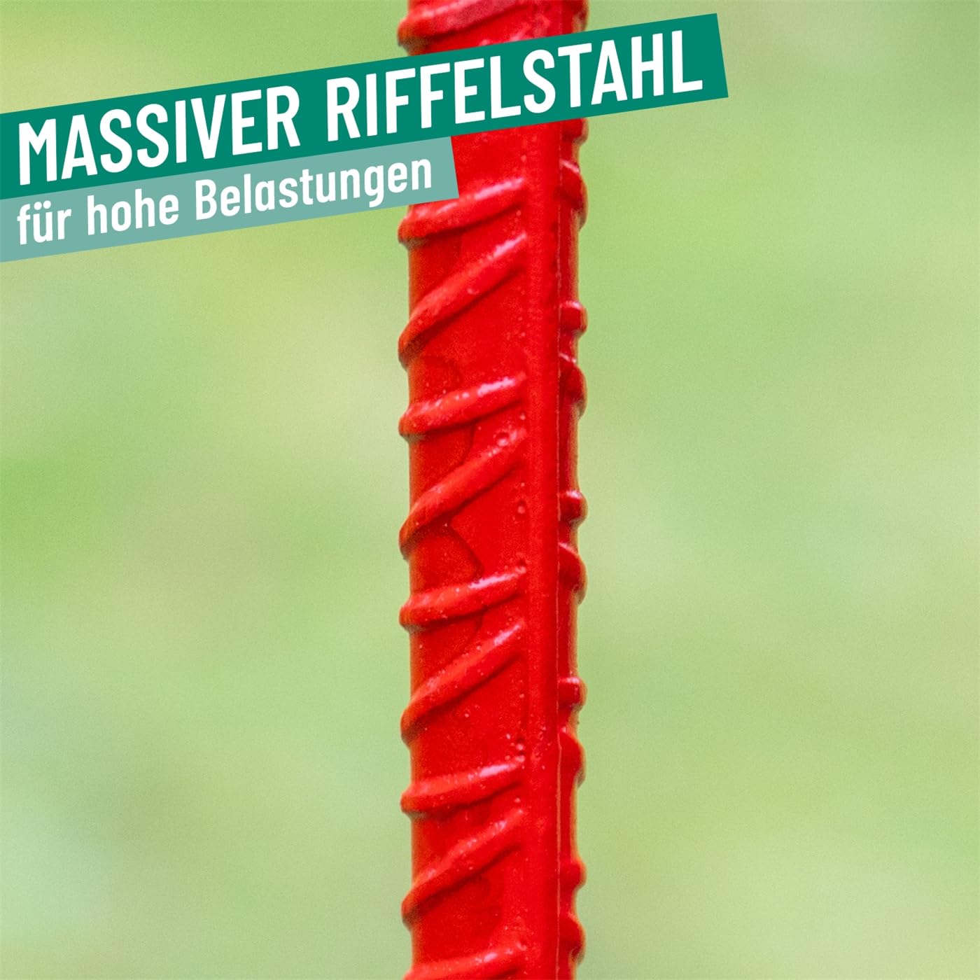 VOSS.farming 10x Laterneneisen, Pfahl mit UVV-Sicherheitsbügel, Halter für Absperrband, Ø12mm Riffelstahl, 145cm Länge, rot lackiert