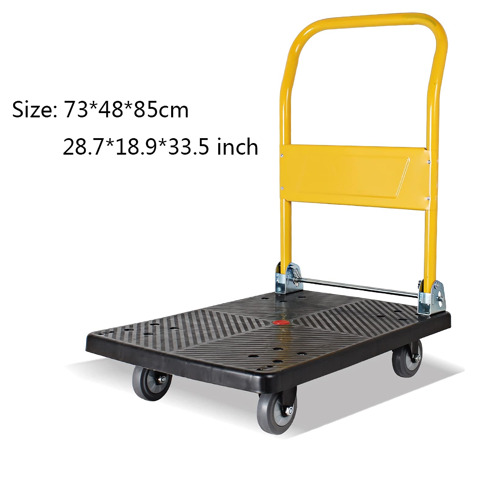 Carro de Plataforma Plegable genérico con Panel de plástico y asa metálica. Carro de Empuje para almacén y sótanos. Carro de Plataforma de fácil Transporte. Carro de plat