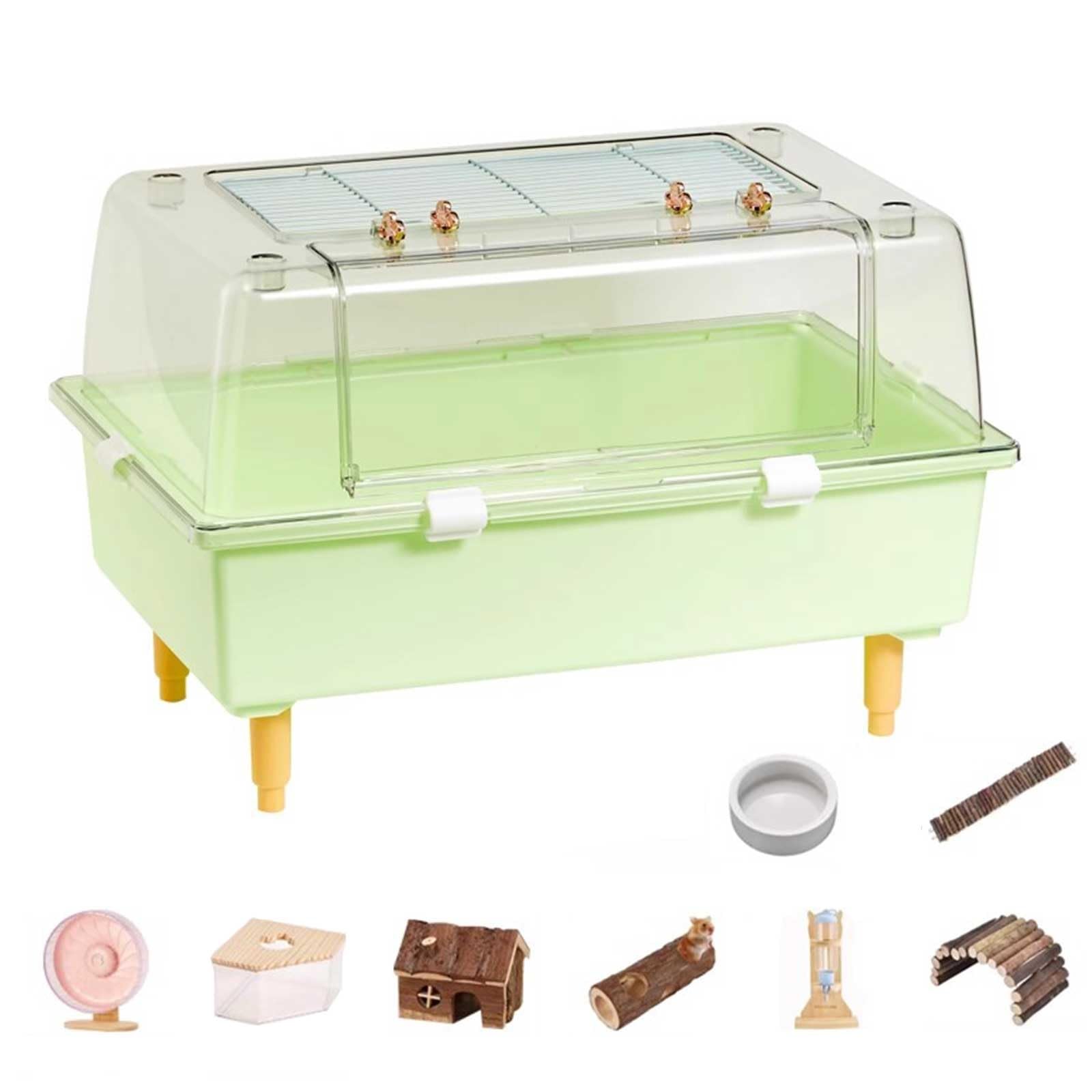 Cage Hamster Domestici, Gabbia per Criceti con Bottiglia d'Acqua, Ruota per Esercizi, Ciotola per Cibo e Nascondiglio per Criceti, Gabbia per Porcellini D'India(Green)