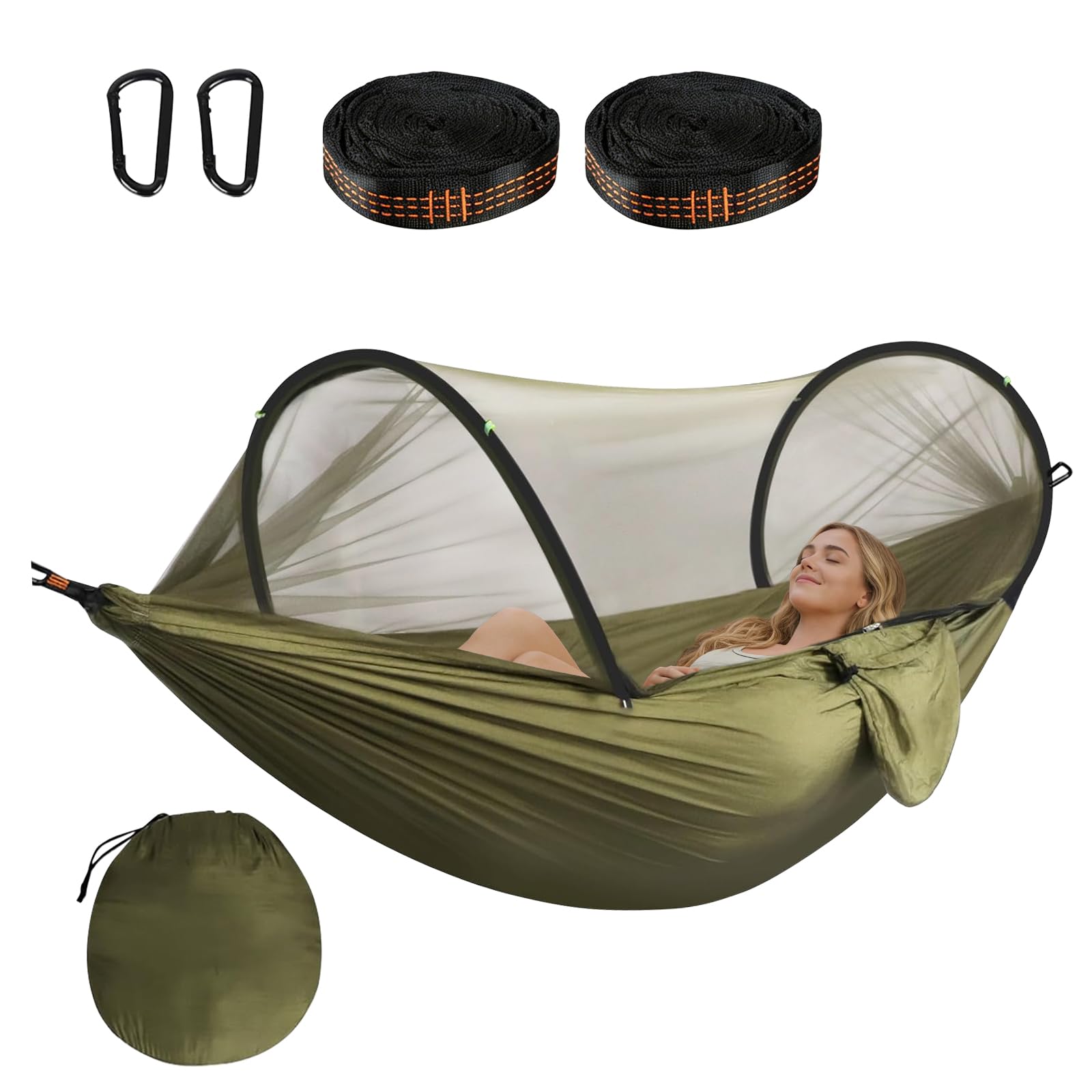 Aartner Ultra-Light Travel Camping Hammock Pop-up Bug Net - Anti-Rollover Hammock 300kg Load Capacity,Breathable,Quick-drying,Outdoor Backpacking Hiking (Olive Green)