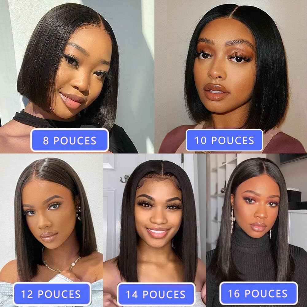 Lace Front Bob Wig Human Hair 13X4 Lace Front Wig 150% Density Brazilian Virgin Wig Human Hair Short Straight Bob Wigs Natural HD Transparent Natural Color 8 Inch - Image 4
