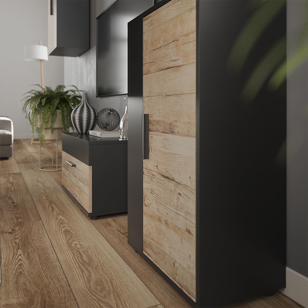 Vicco Parete attrezzata soggiorno Berno, Nero/Rovere sabbia