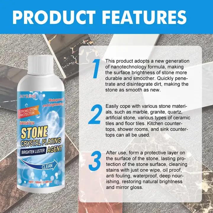 Image of Stone Crystal Plating Brighten Luster Agent for Marble, Granite & Granite Floor Cleaner & Stone, MarbleHelp to Remove Stains Grease Grime Water Spots Fingerprints Smudges (100 ML)