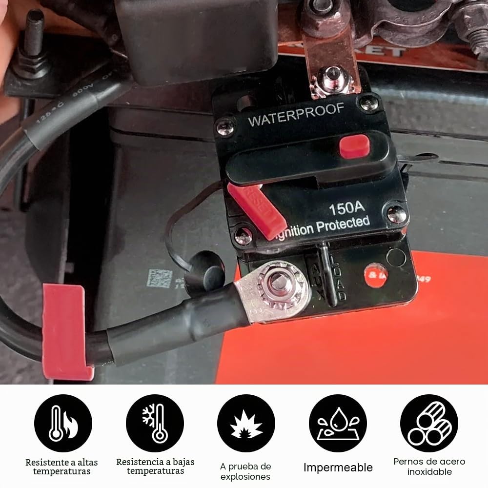 Disyuntor DC12-48V, resistente al agua, reajuste manual, portafusibles, interruptor de reinicio y protección para motor de coche, audio marino
