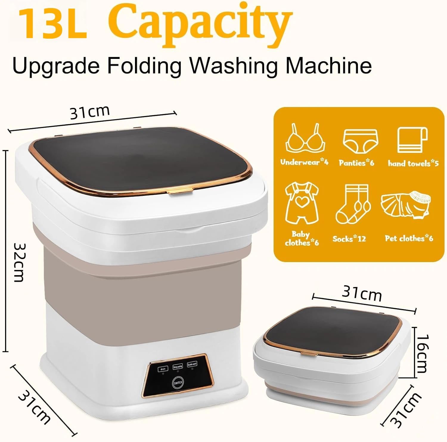 Mini Waschmaschine,13L Miniwaschmaschine Camping Waschmaschine Klein mit Abnehmbarer Trockenkorb 3 Modi Tiefenreinigung Portable Mini Washing Machine,Reisewaschmaschine für Unterwäsche, Babykleidung