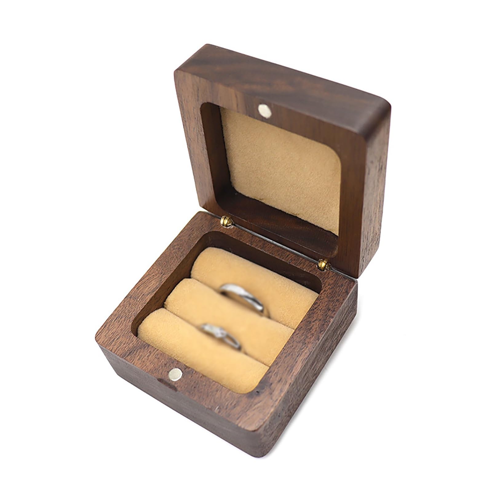 DUMRALBQE Wooden Ring Box Wooden Pair Ring Boxes Velvet Lined Packaging for Storage and Placement(Champagne)