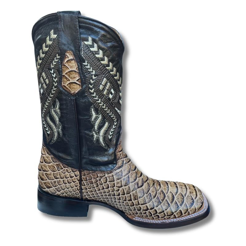 Image of Men's Alex Exotic Caiman Python Western Cowboy Boots Square Toe Pull On Tall Shaft bota de vaquero para hombre