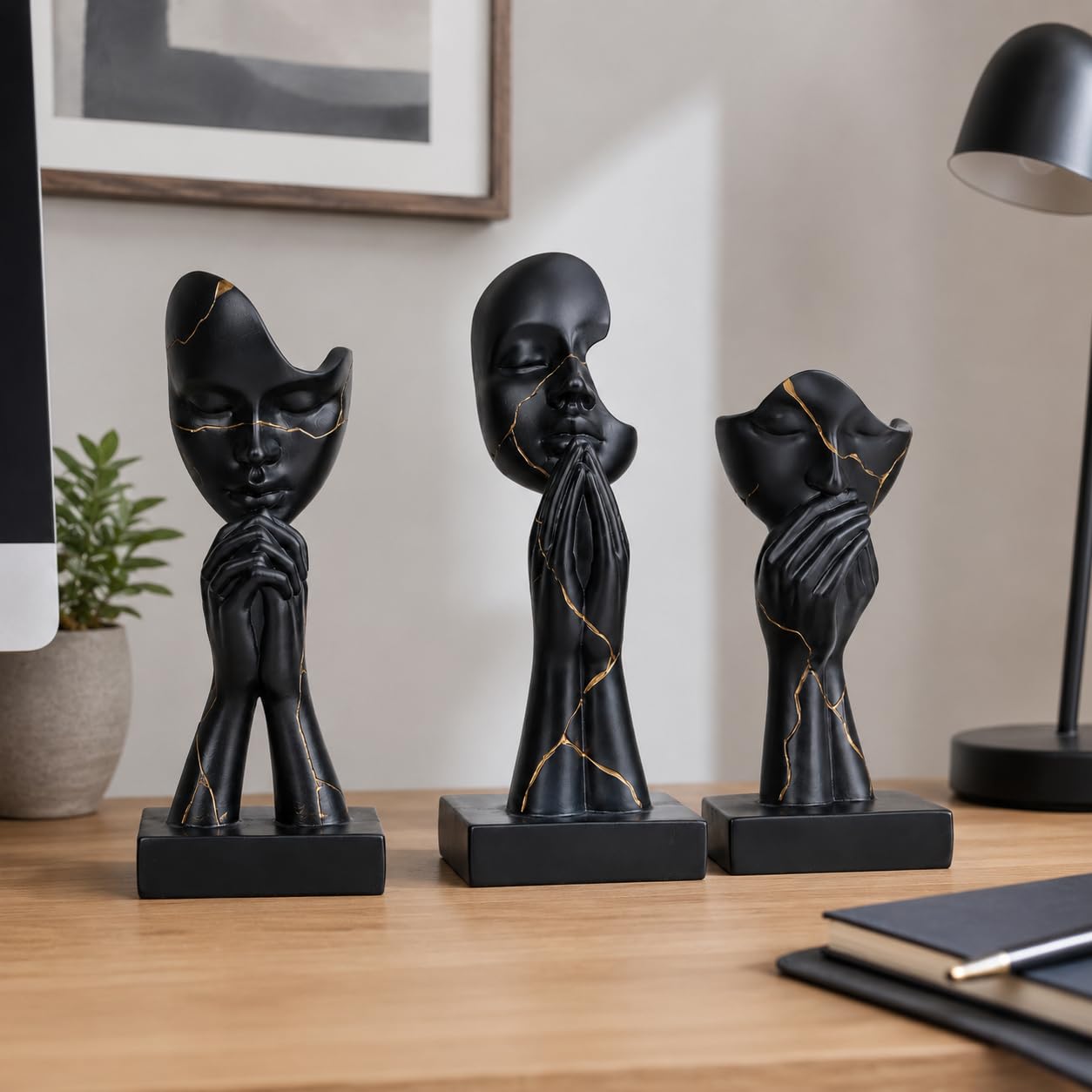 Gebetshände, Kunstharz-Statue, 3-teilig, abstrakte Kunst-Skulptur-Set | Betende Hände, Dekoration, modernes Regal, Tisch-Bücherregal, Wohnzimmer, Büro, 3-teiliges Set