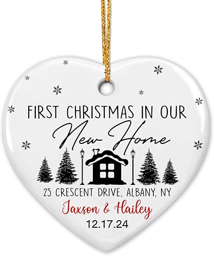 Adorno de cerámica personalizado para la primera Navidad en nuestro nuevo hogar, adorno de Navidad para el nuevo hogar 2024, adorno de cerámica con