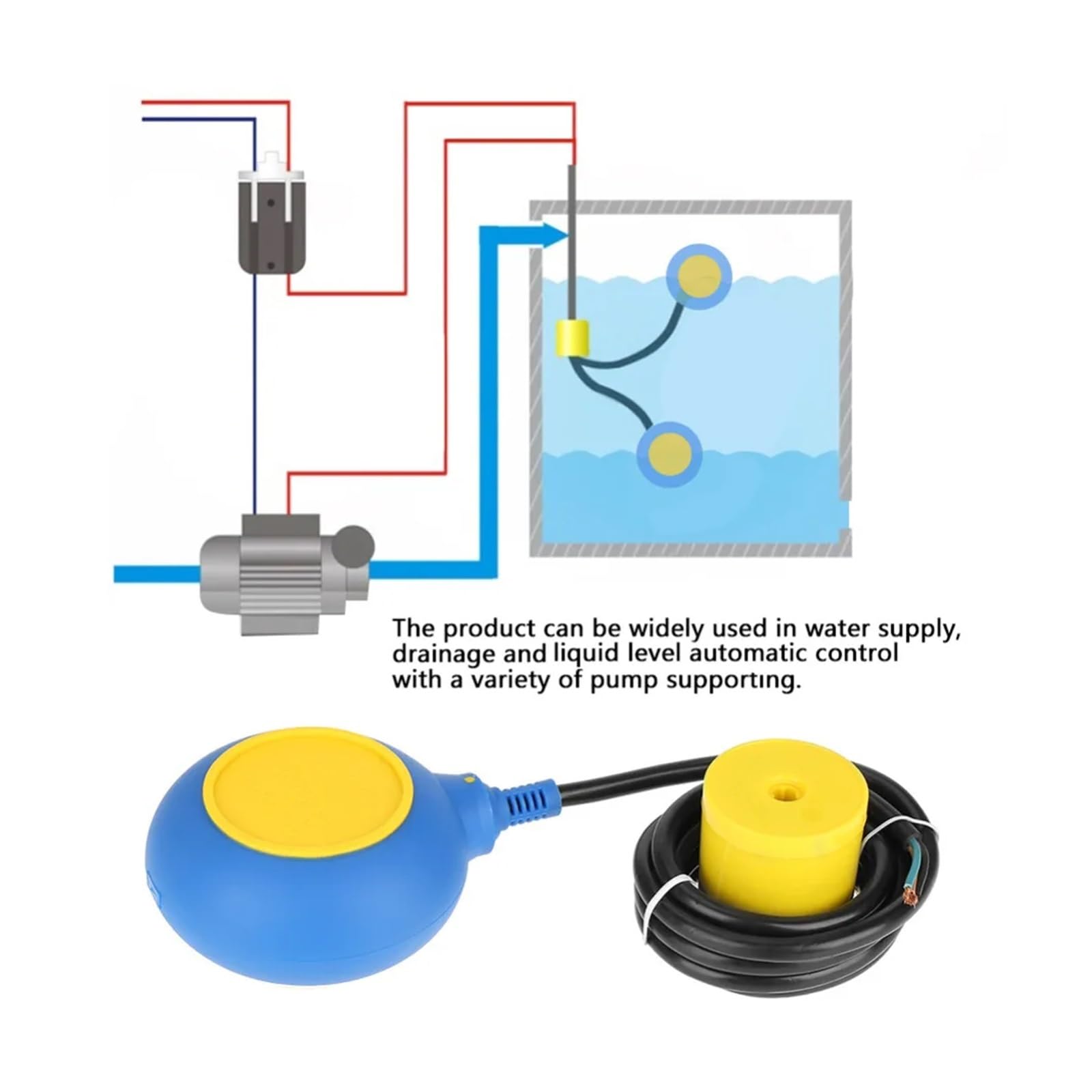 NURII Interruptor de Flotador, Controlador de Nivel de Agua líquida Sensor de Contacto 220 V 16 A 2 m/78,7 Pulgadas Controlador Interruptor de Flotador líquido