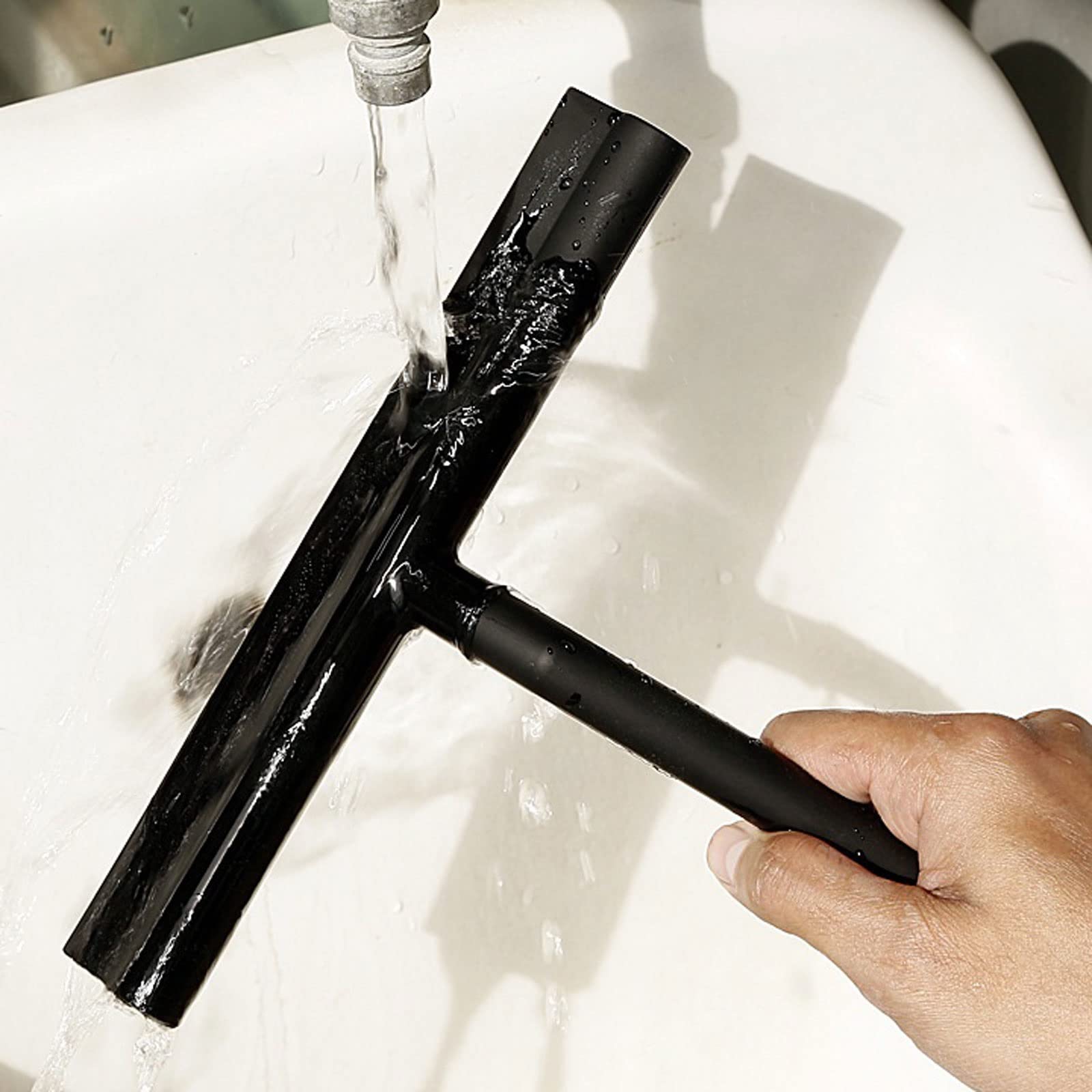 Rasquetas para Ducha, Escobilla de Goma Negra Silicona y Metal for limpiaparabrisas con Mango Largo