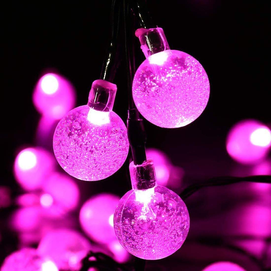 TTY Solar String Lights, 23ft Outdoor Garden Lights Solar/USB Powered, Waterproof 50 LEDs Crystal Ball Decorative Light for Tree, Patio, Yard, Wedding, Party, Indoor/Outdoor (Pink)