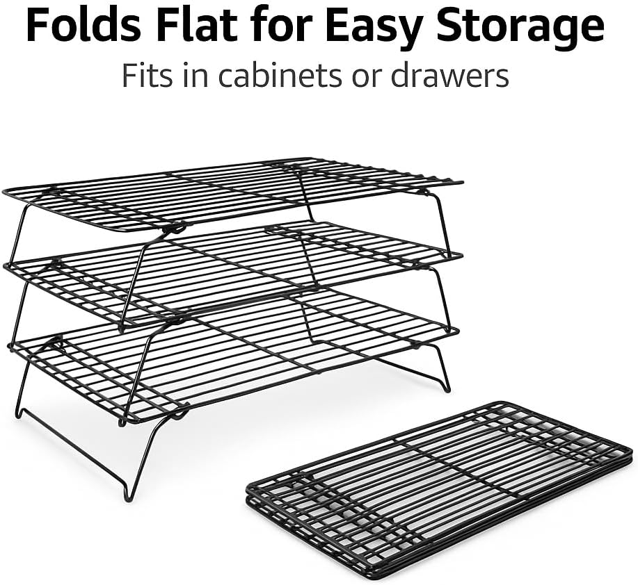 3-Tier Stackable Cooling Rack for Baking – 16" x 10" Carbon Steel Cookie Cooling Racks, Collapsible Space-Saving Design with Tight Grid, Dishwasher Safe – Dependable Industries