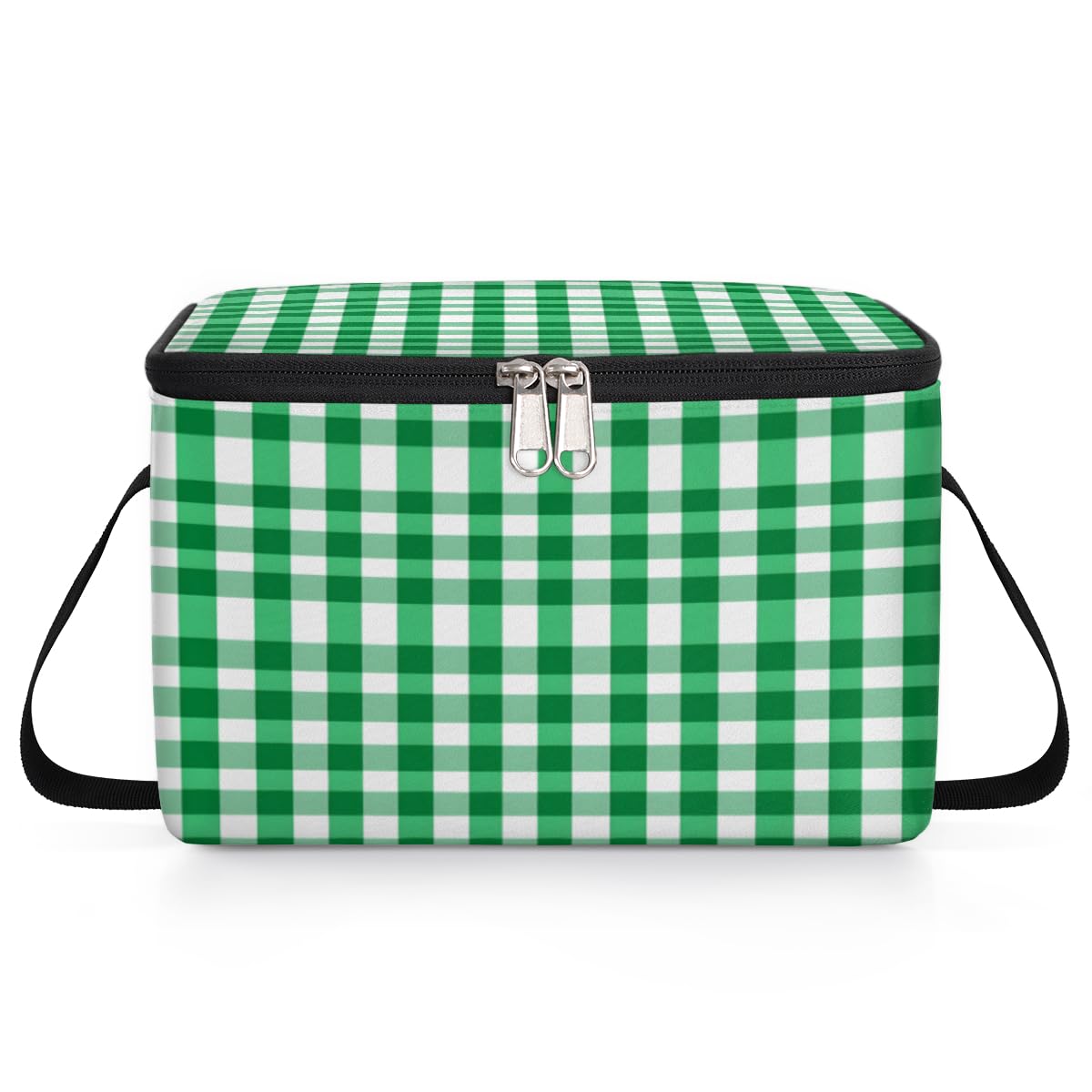Green Picnic Plaid Lunch Bags for Women Men 9 Cans, Hot & Cold Food Delivery Bag Insulated Grocery Bag Insulated Lunch Box Gingham Check Cooler Bag for Office Work Picnic Beach