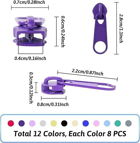 Miniatura 3 de DOITEM Kit de reparación de cremallera de 96 piezas, kit de rescate con cremallera 3# (12 colores) para ropa, chaquetas, bolsos, equipaje, mochilas
