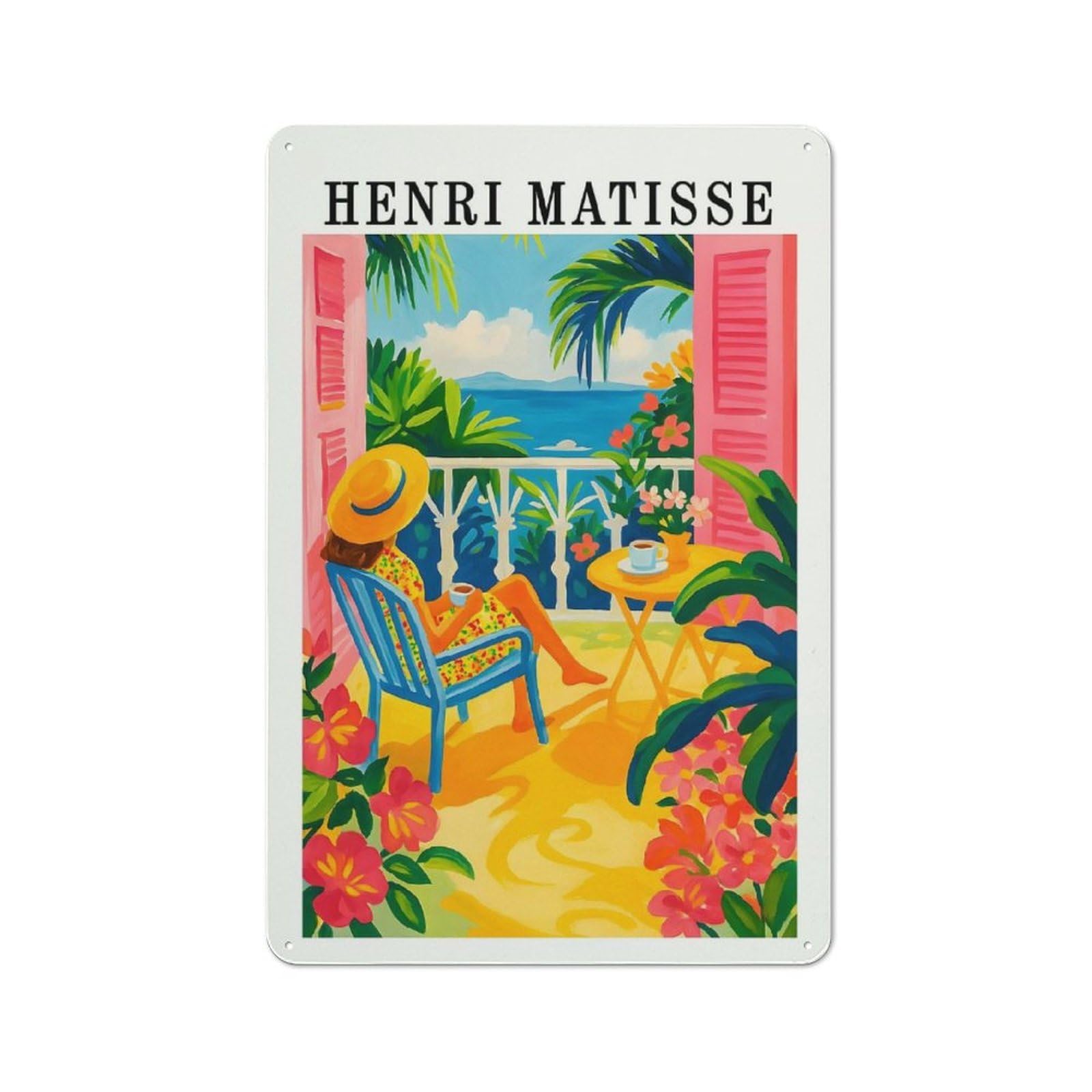 Junmoney Style-11 Henri Matisse Inspired Balcony Scene Tin Wall Sign 30X20cm, Retro Novelty Wall Art For Bedroom, Kitchen, Office Or Living Room