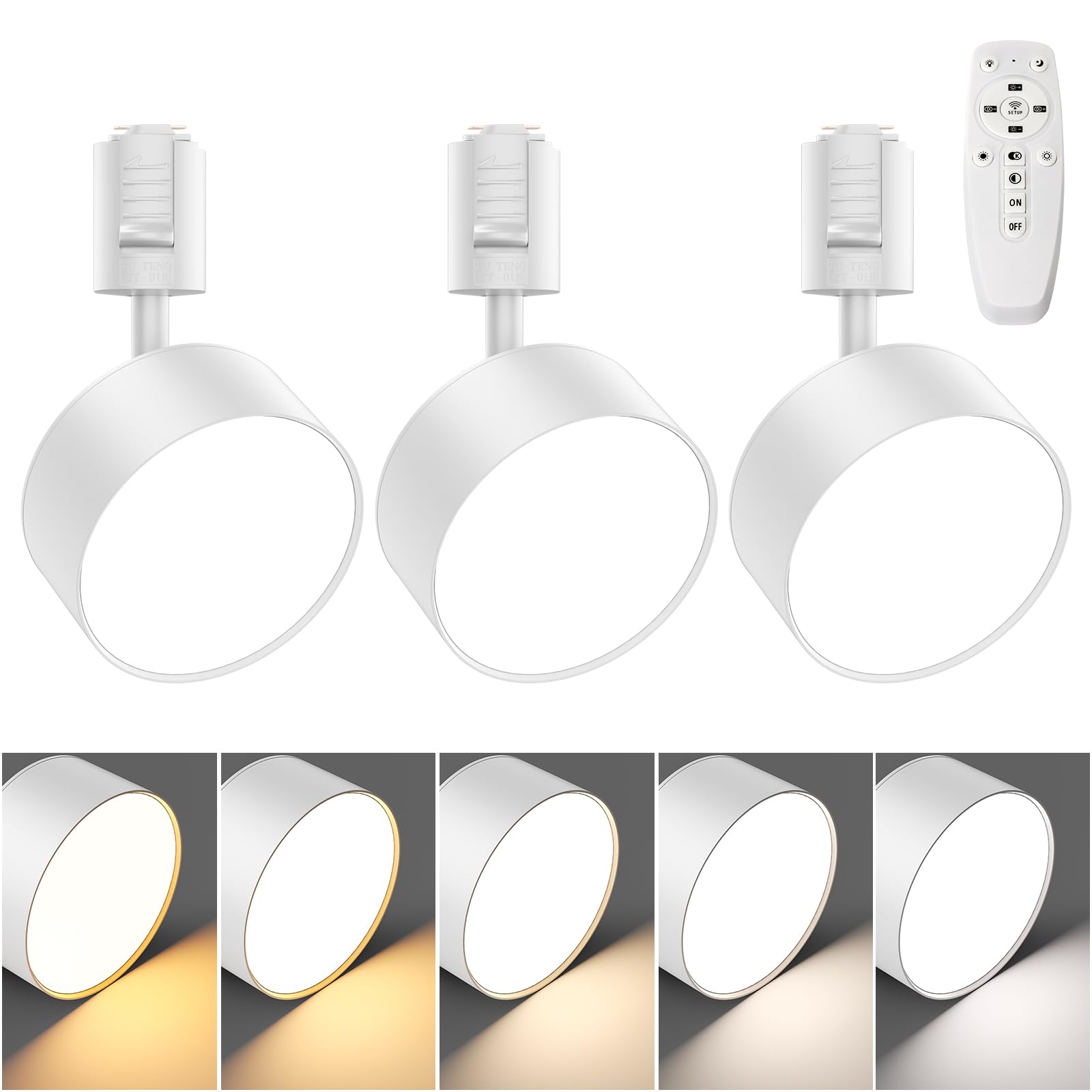 OTeedo ダクトレール スポットライト 120W形相当照明スポットライト 消費電力15W LED一体型 拡散光広範囲照明 リモコン無段階調光調色 1200LM高輝度 高演色Ra90+ 角度調節可能 植物育成明るいトレールライト(ホワイトの器具-調光調色, 3個セット)