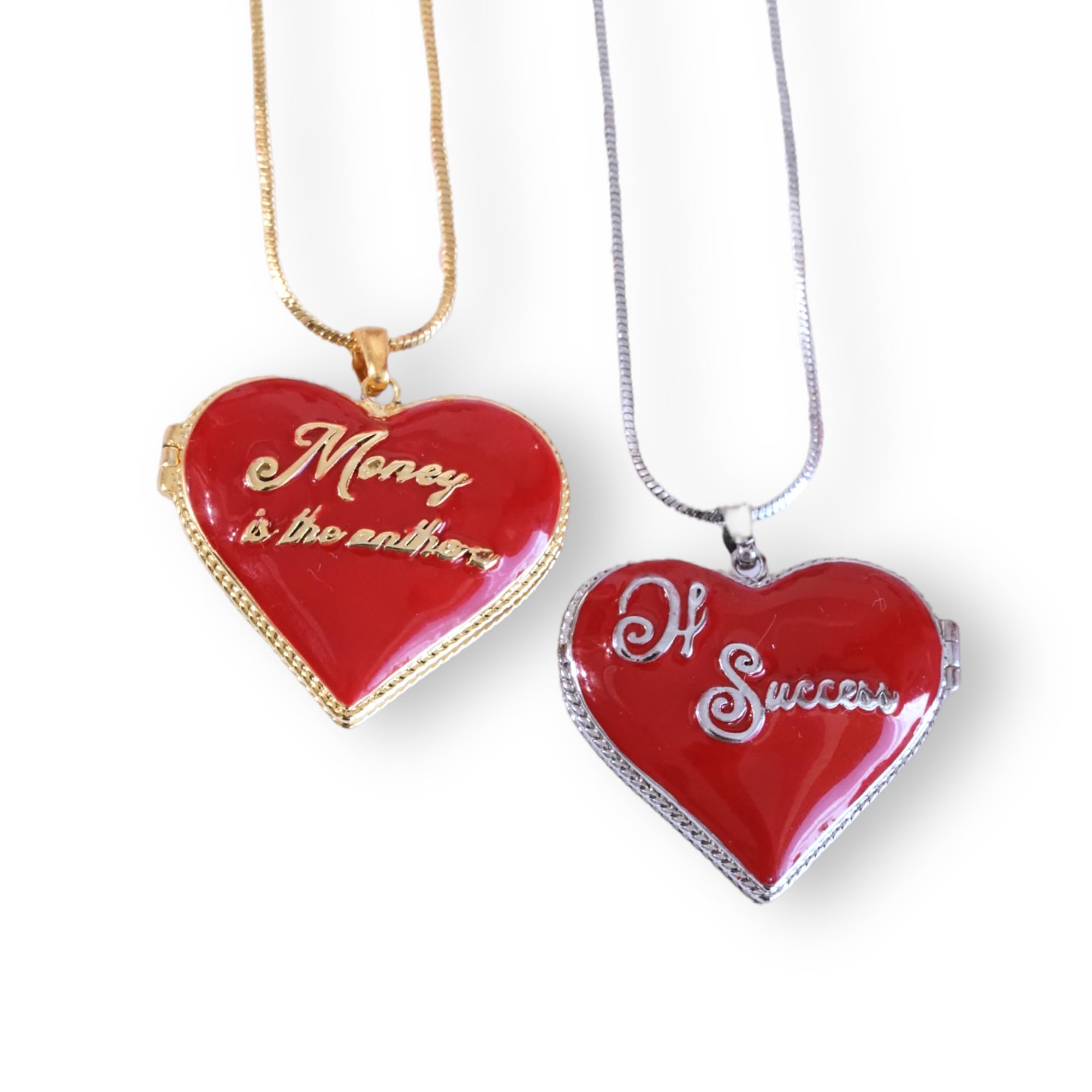 Aşık Accessorieswomens Saint Lana Del Rey LDR Style Stash Necklace/Snake Chain/locket Necklace/Red Heart Necklace, Money is the anthem (silver)