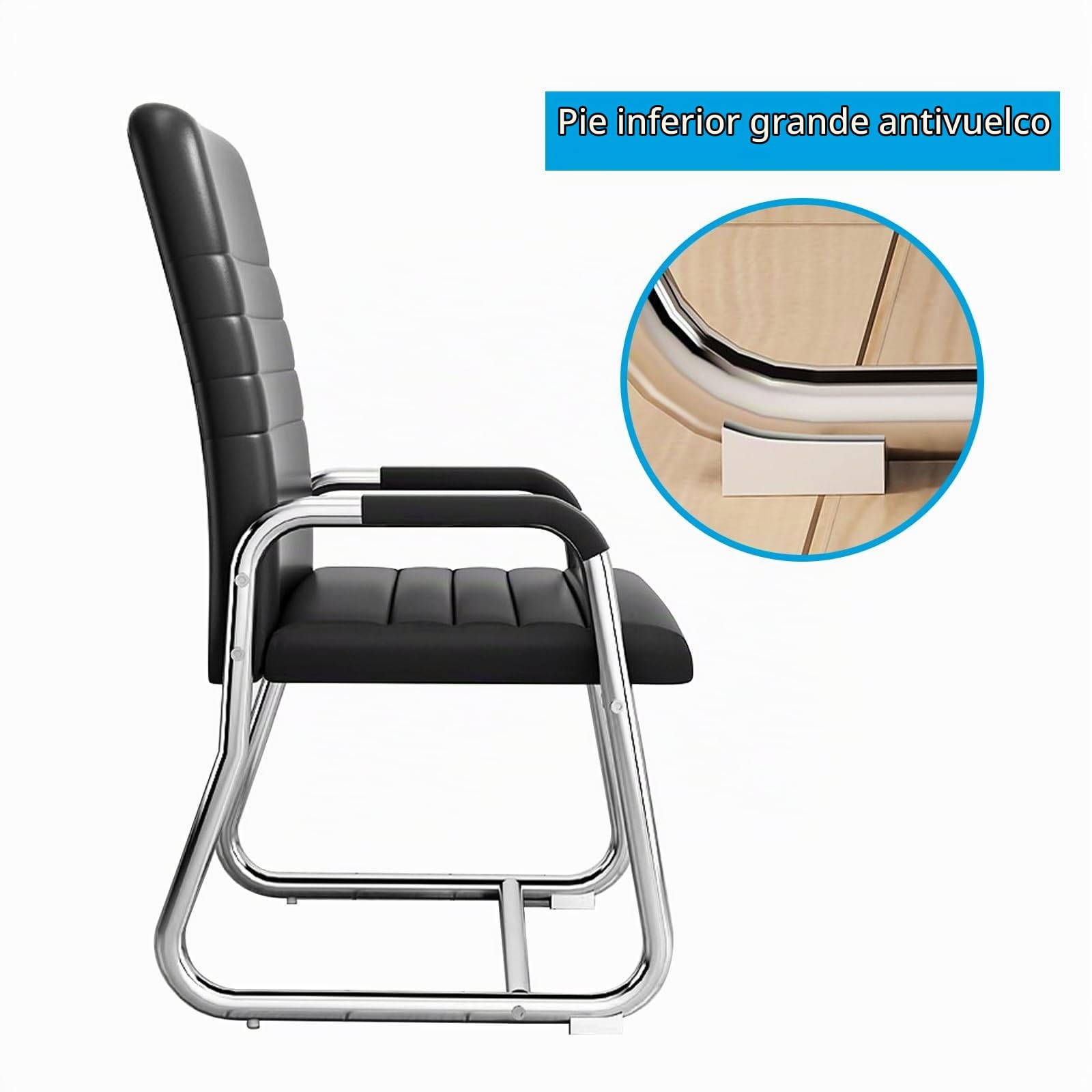 Silla de Oficina en Cuero sin Ruedas para Sala de Espera, Conferencias y Estar en Casa