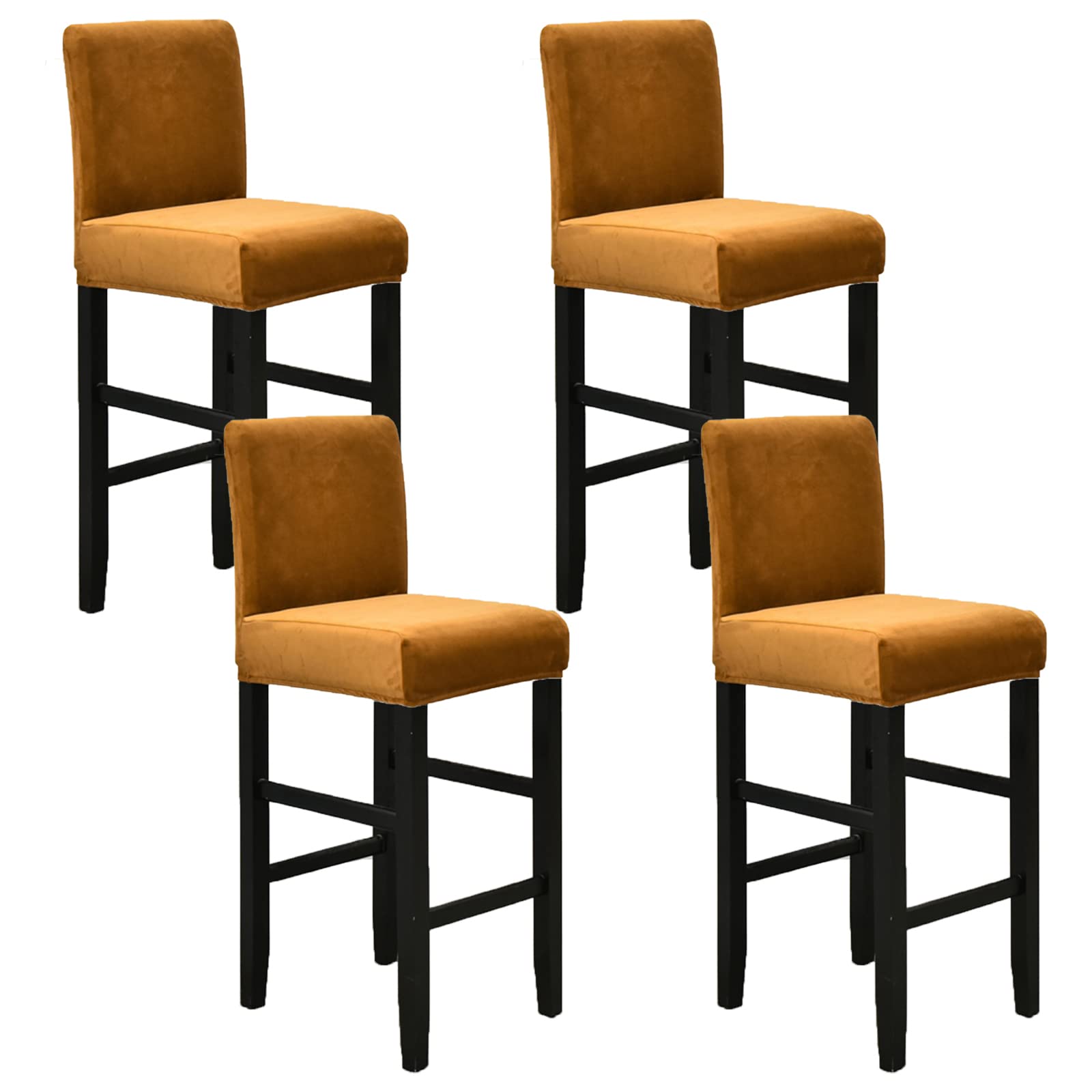 YOPOIY Velvet Bar Stool Seat Covers set of 2 4 6 Stool Cushion Slipcover Stretch Soft Bar Stool Chair Covers Removable for Short Swivel Dinning Chair -Camel-4 pieces