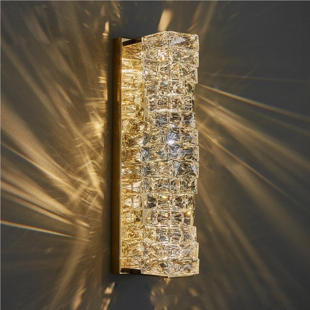 SXECAEPS Postmodern Home Decor Crystal Wall Sconce Stainless Steel Sconces Lamp Indoor Living Room Bedroom Vanity Wall-Mounted Light Fixture(Oro,L)