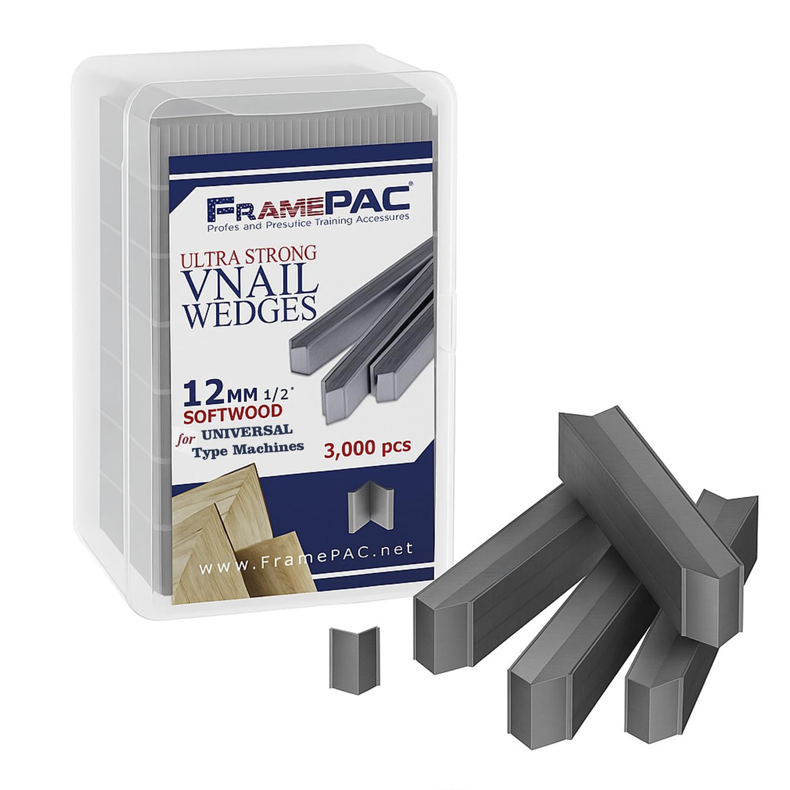 V Nails for Softwood Picture Frames - 12mm (1/2 Inch) - [3000 V-Nail Pack, Stacked] - Universal (UNI) - Ultra Strong Vnail Wedges for Picture Framing - Joining Picture Frame Corners