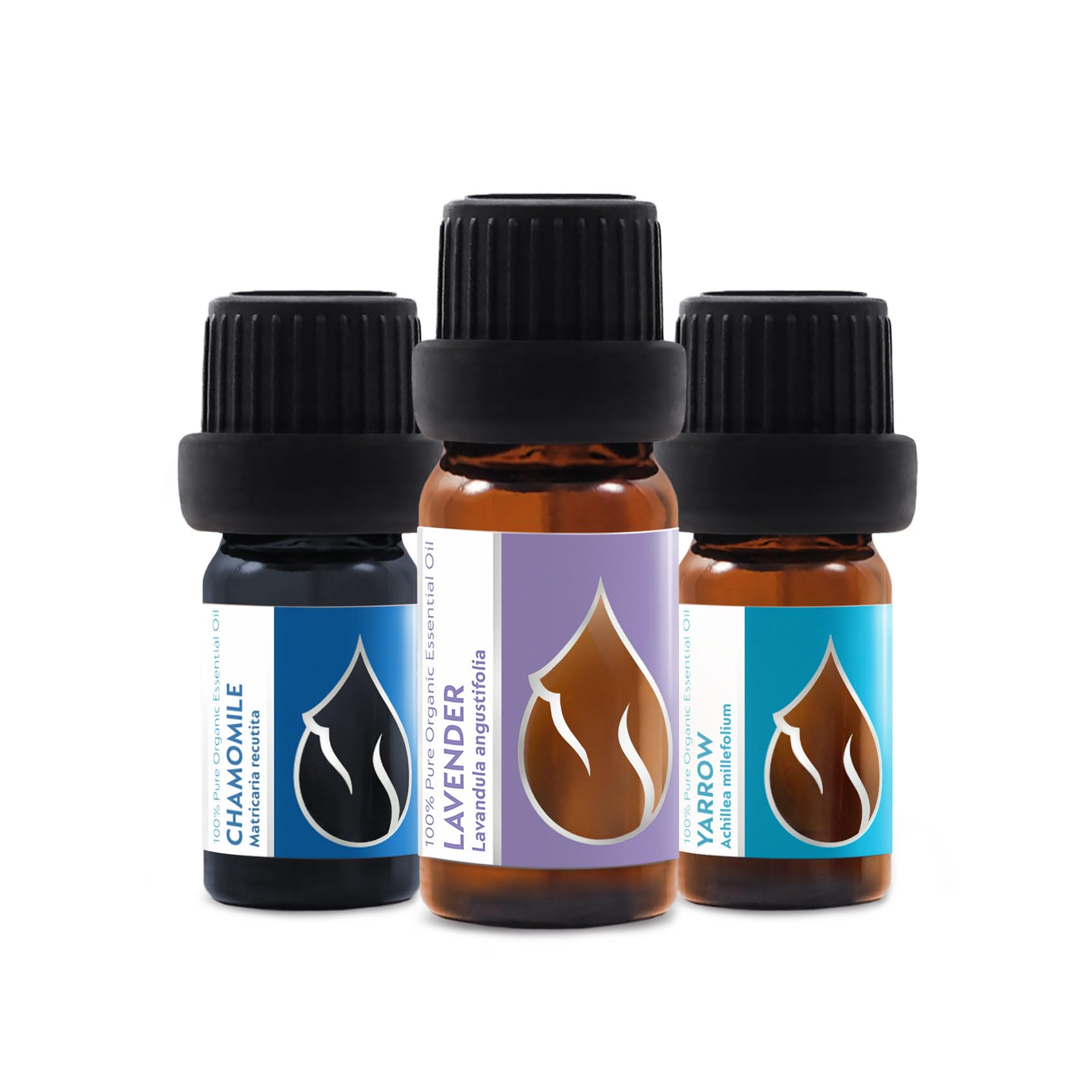 Set Relax Organic Essential Oils | Lavender (0.34 Fl Oz) + Chamomile (0.17 Fl Oz) + Yarrow (0.17 Fl Oz) | 100% Pure and Natural | Undiluted | Therapeutic Grade | Family-Owned Farm | Non-GMO | 3 pcsEU Organic